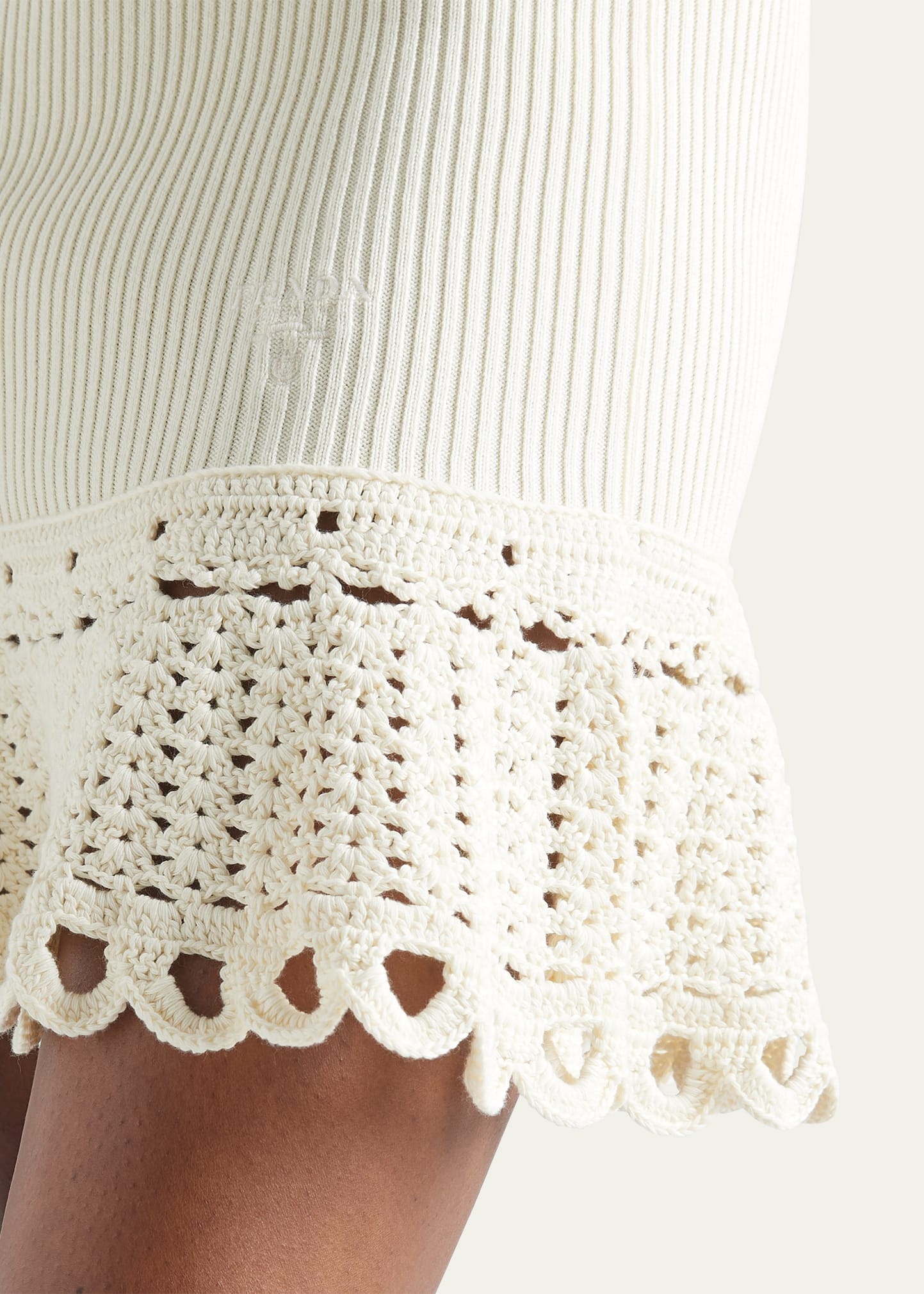 Logo-Embroidered Rib Mini Skirt with Crochet Hem - 5