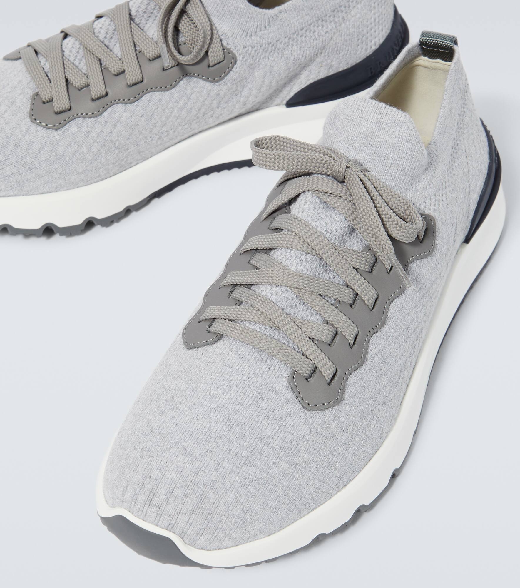 Leather-trimmed knit sneakers - 3