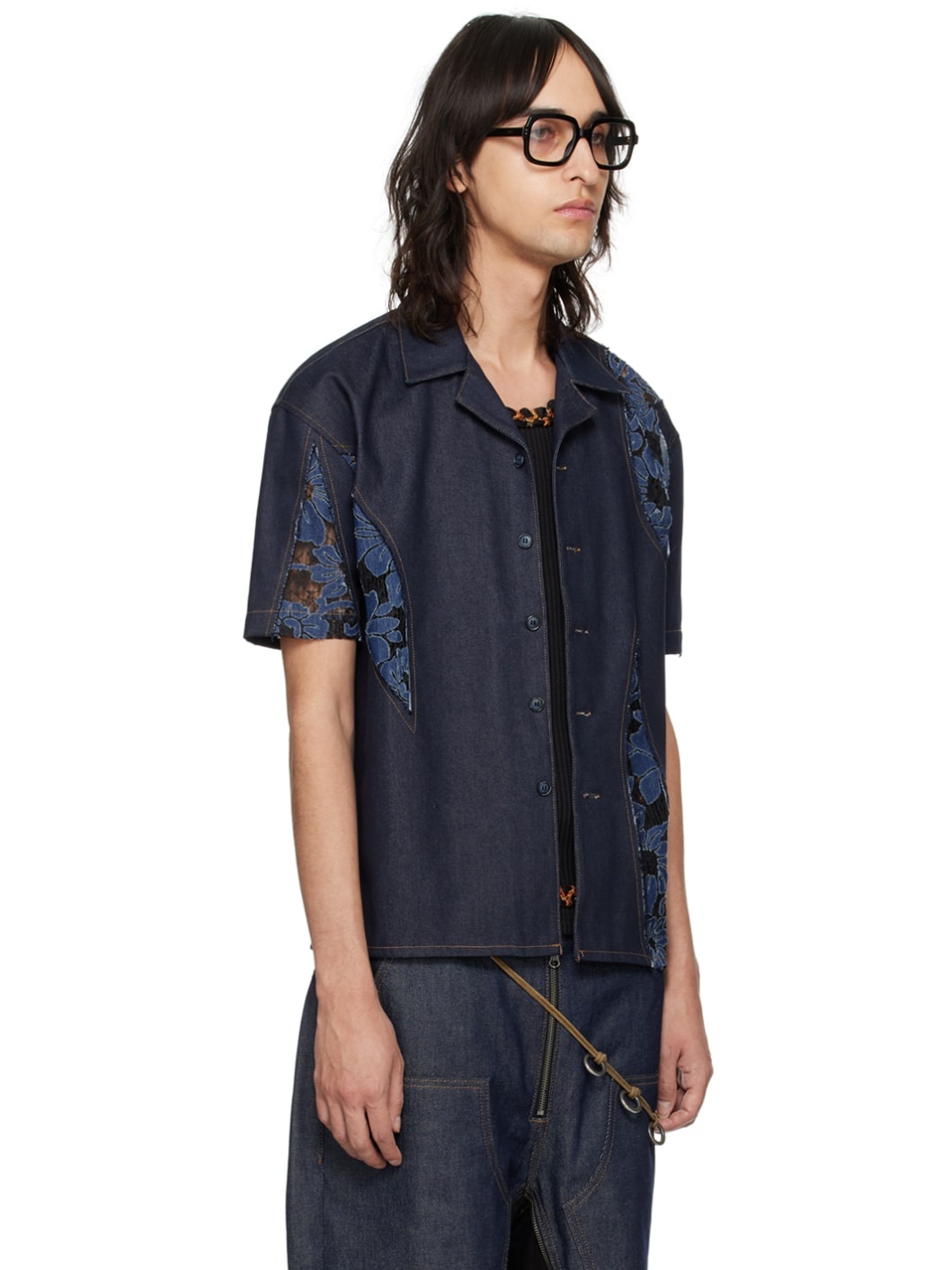 Blue Patchwork Denim Shirt - 2