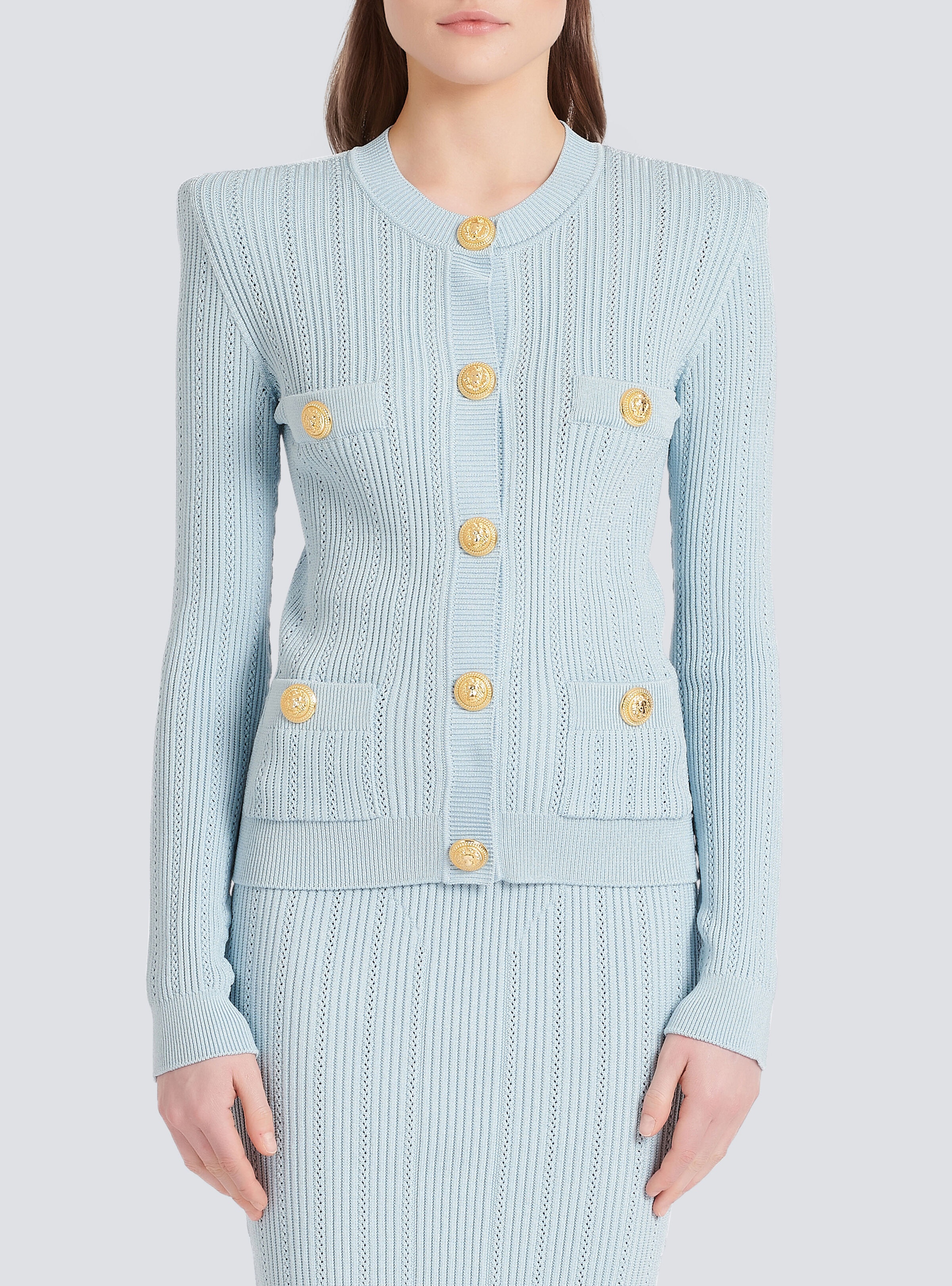 Cropped eco-designed knit cardigan with gold-tone buttons - 6
