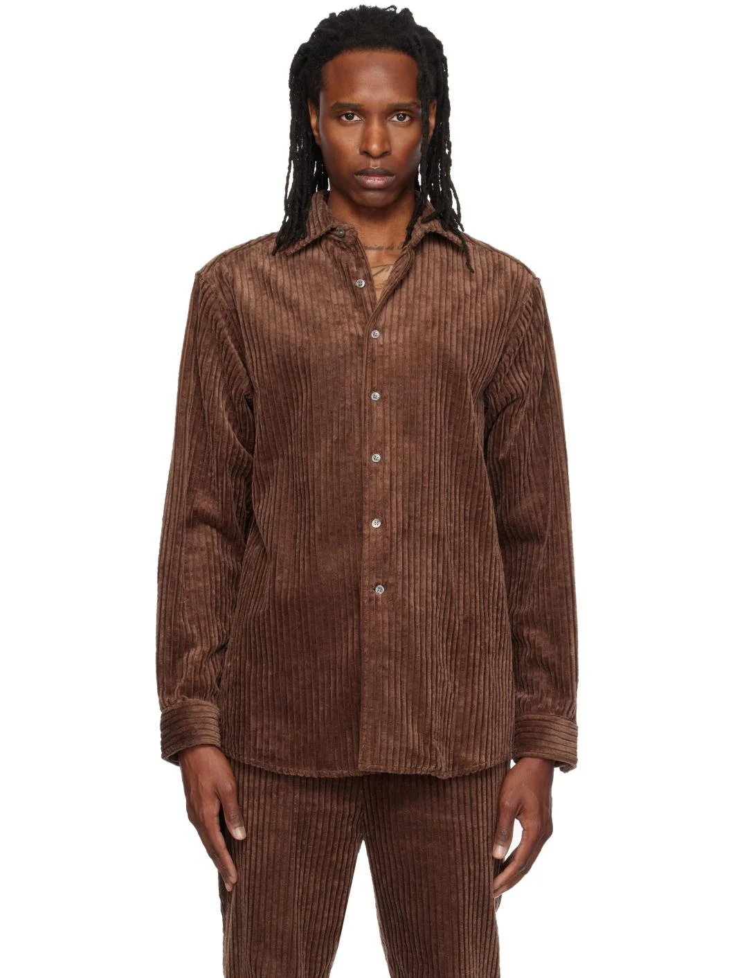 Brown Heavy Wale Dress Shirt - 1