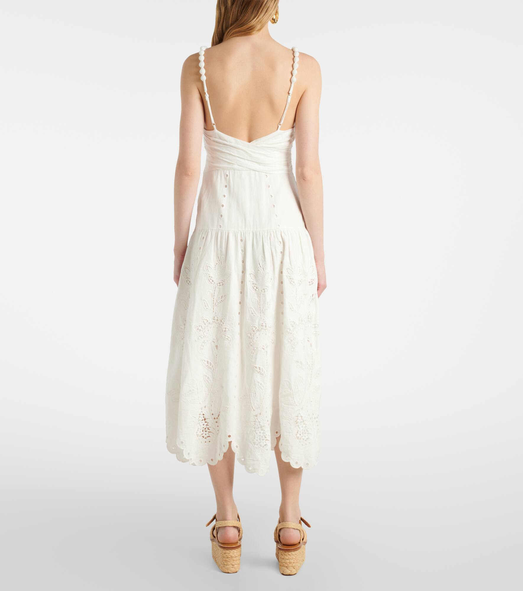 Broderie anglaise linen-blend midi dress - 3