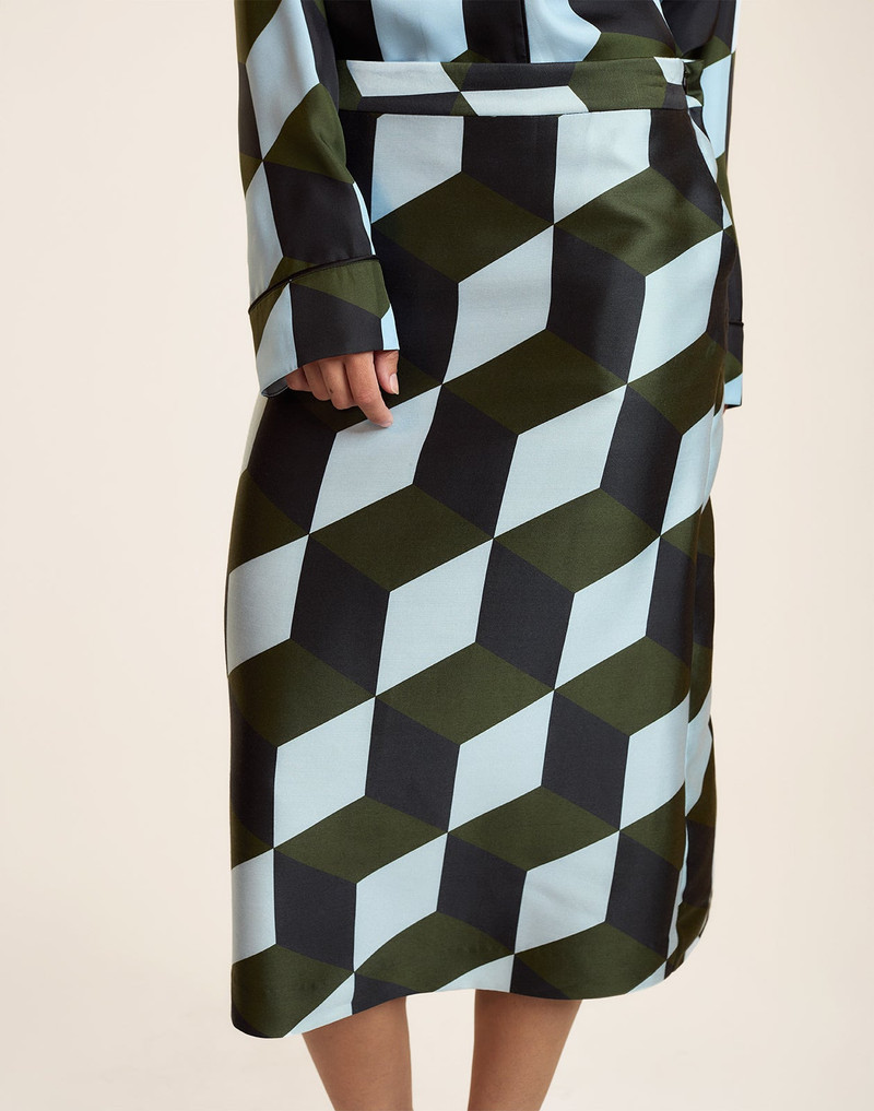 Art Deco Silk Wool Midi Skirt 6