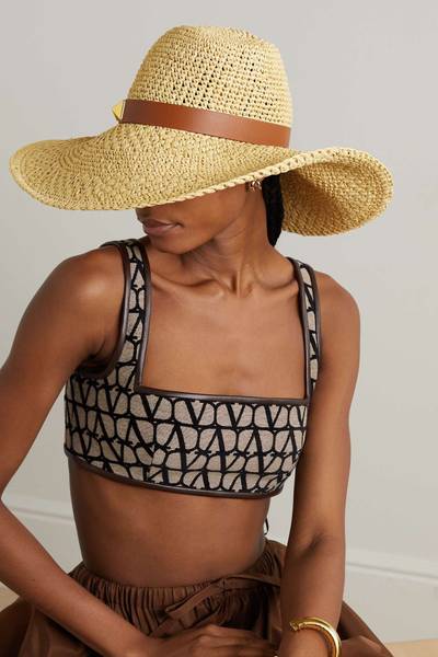 Valentino Roman Stud leather-trimmed straw fedora outlook
