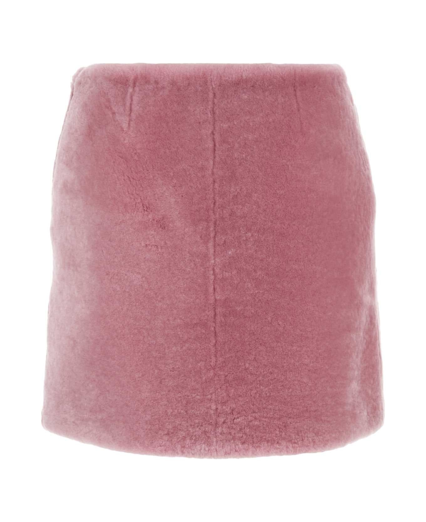 Pink Shearling Skirt - 2