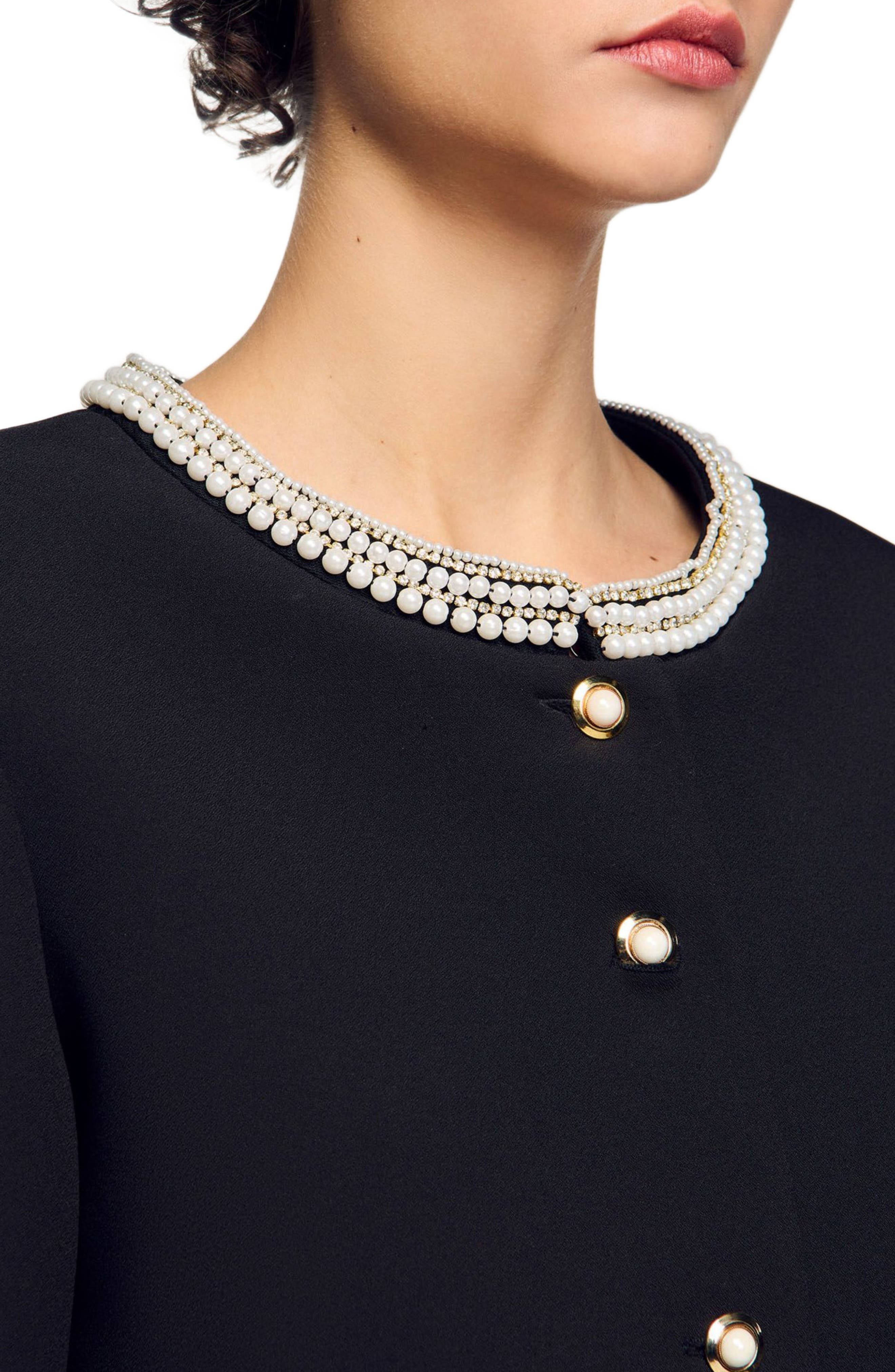 SANDRO Jacket with beaded collar in Black at Nordstrom - 3