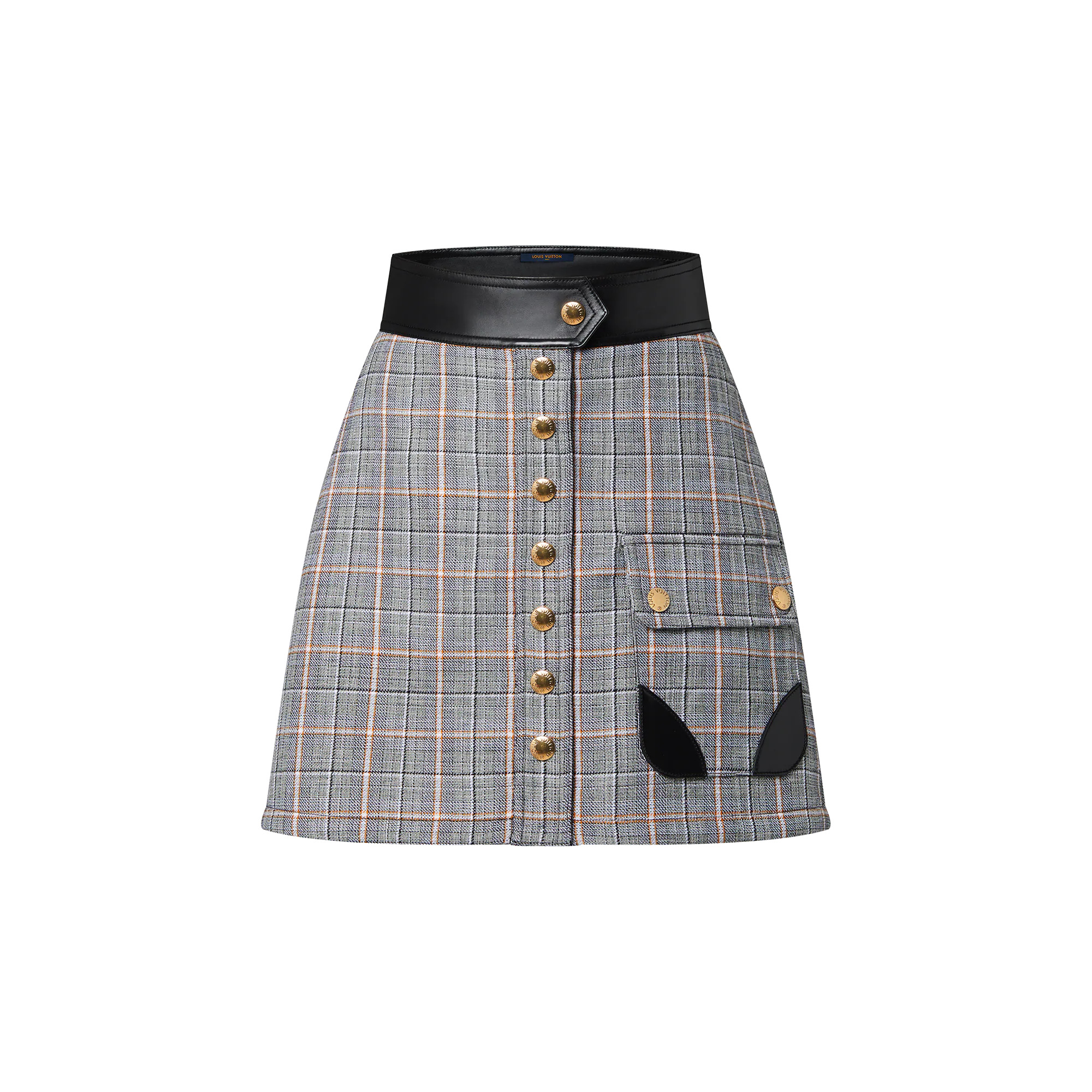 Leather Trim Check Mini Skirt - 1