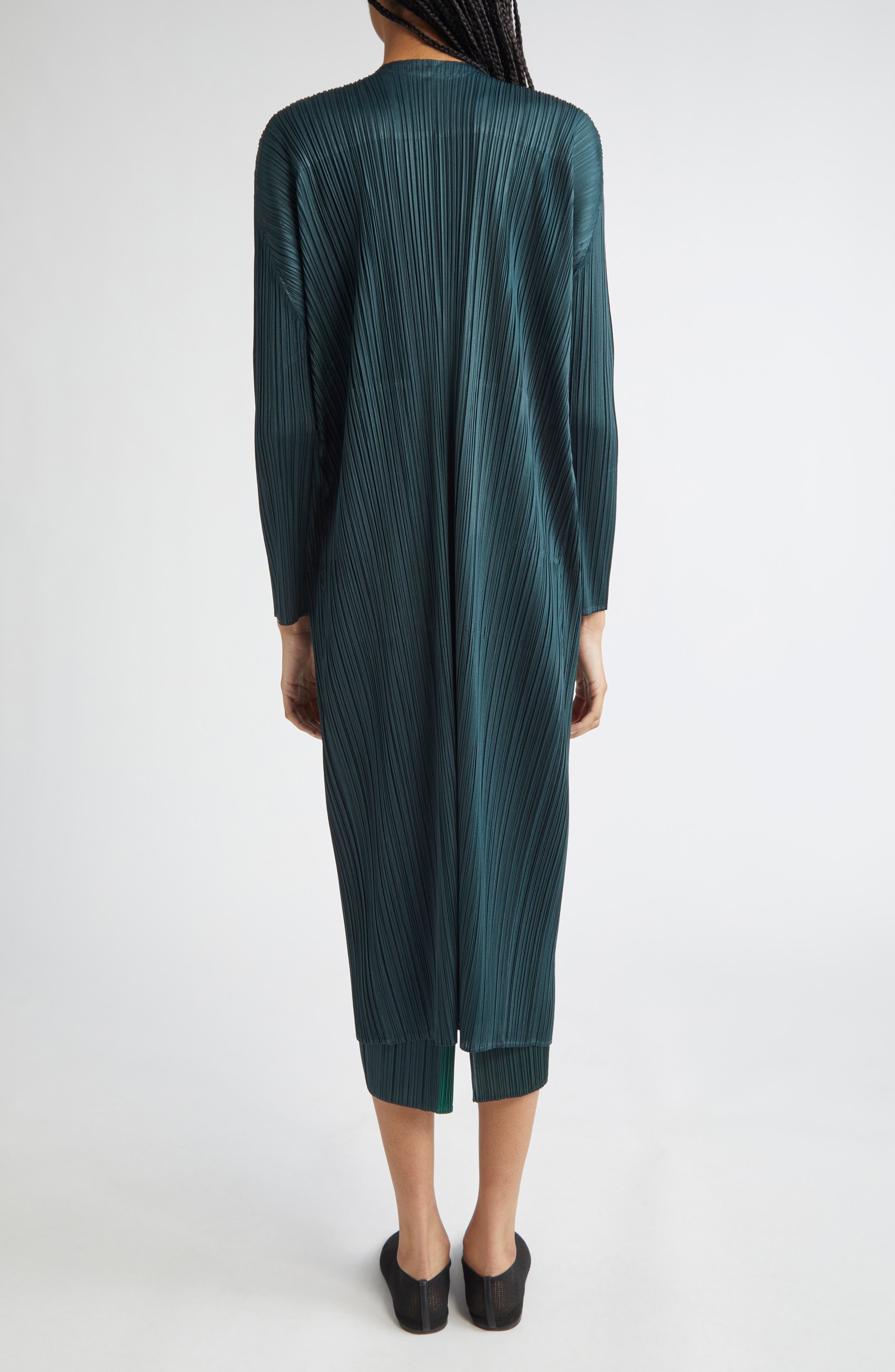Pleats Please Issey Miyake Merry Bicolor Longline Cardigan in Green at Nordstrom - 3