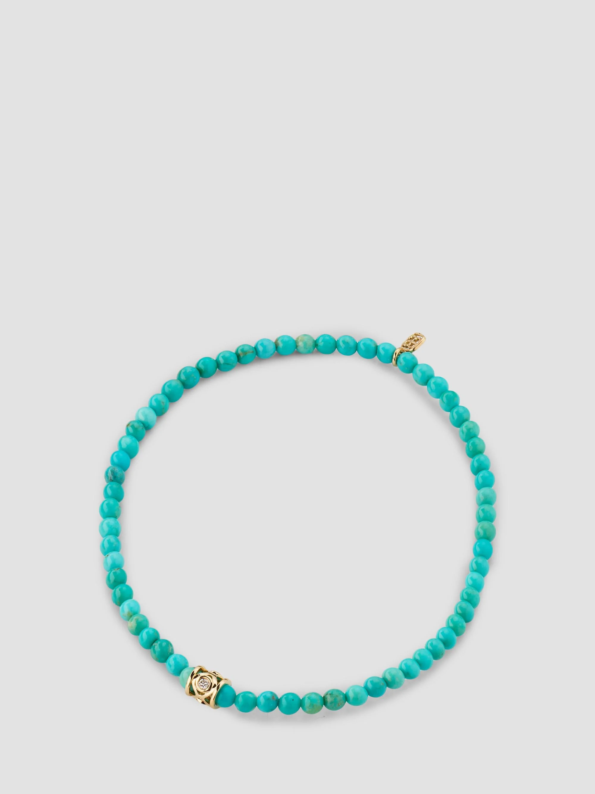 Women's 14K Yellow Gold, Turquoise & 0.03 TCW Diamond Beaded Stretch Bracelet - Blue - 1