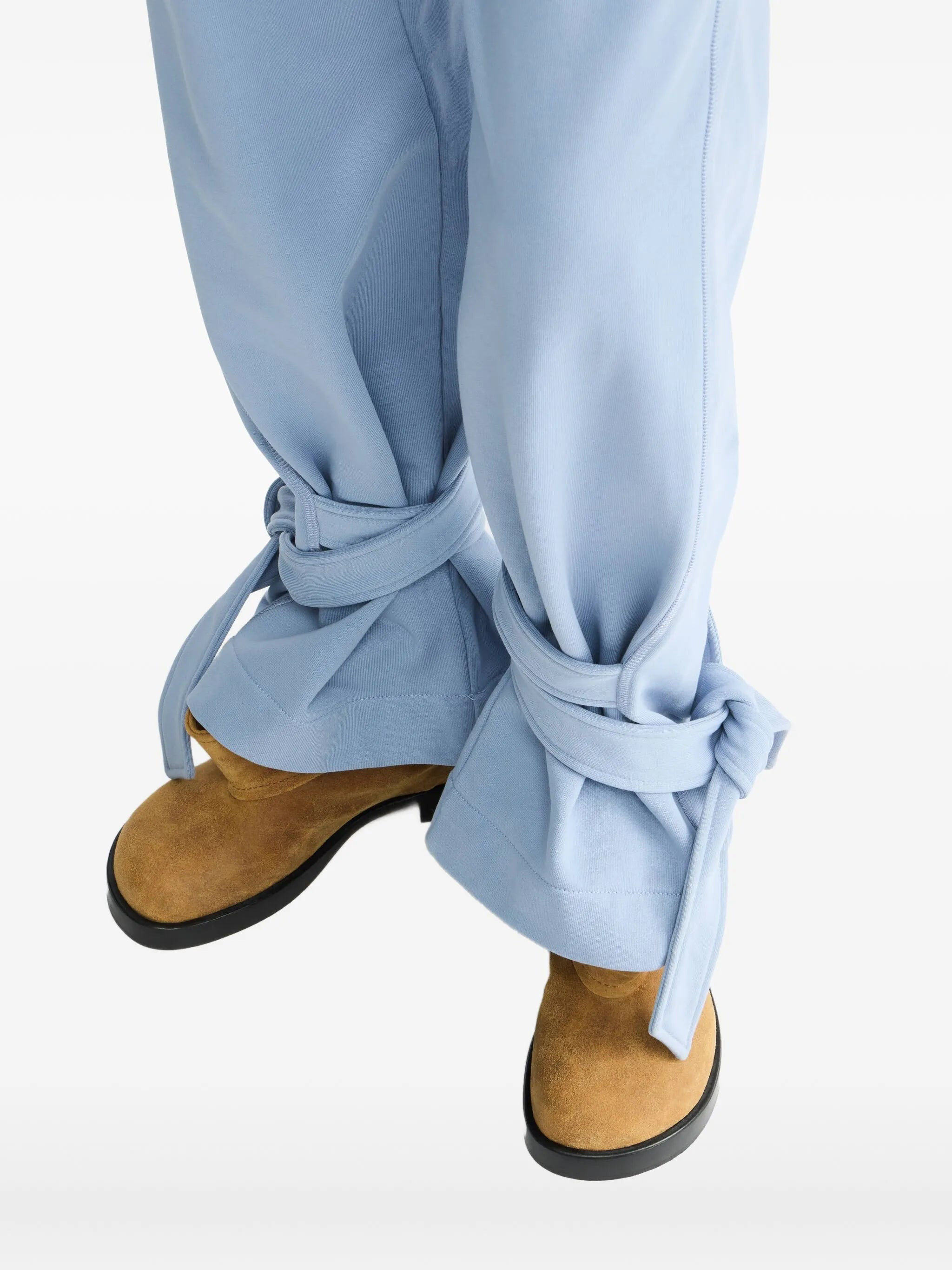 tie-fastening cotton trousers - 4