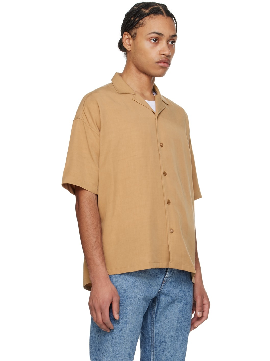 Tan Open Spread Collar Shirt - 2