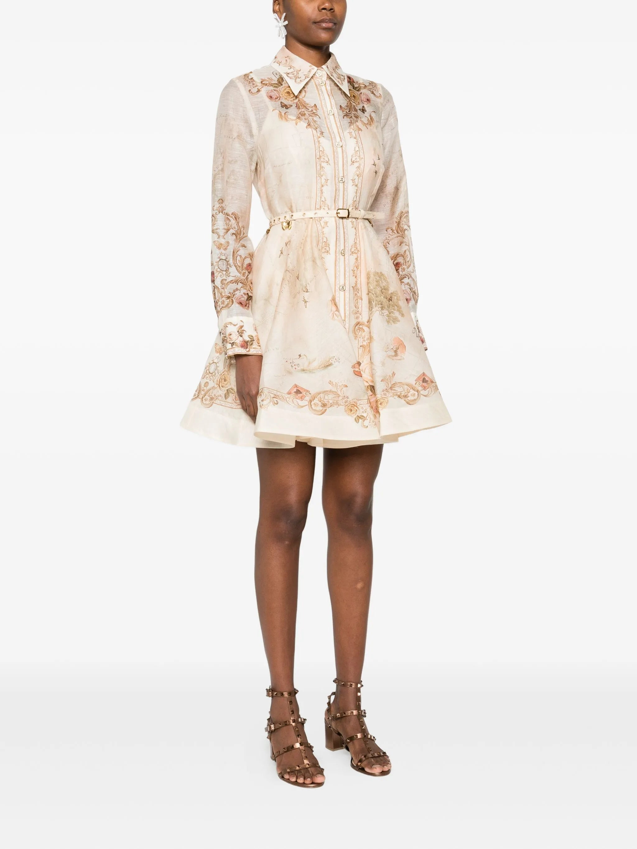 floral-print belted mini dress - 3