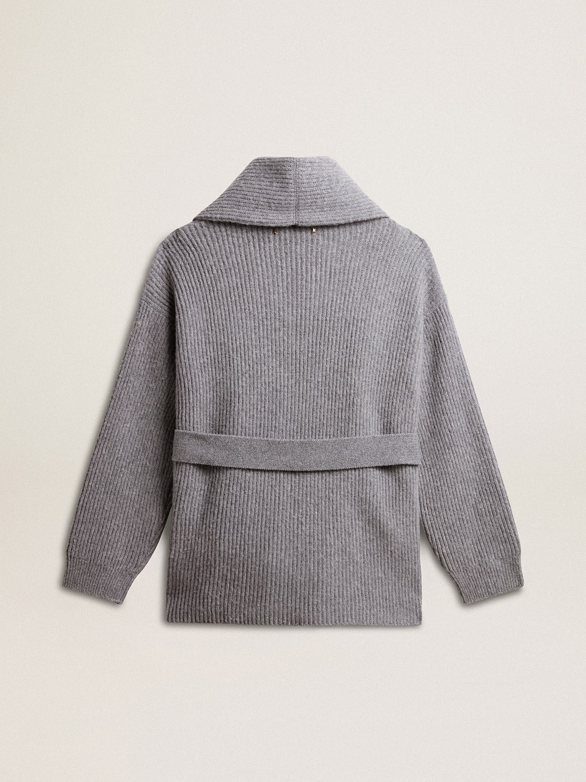 Women's cardigan in gray melange wool with embroidery on the front - 7