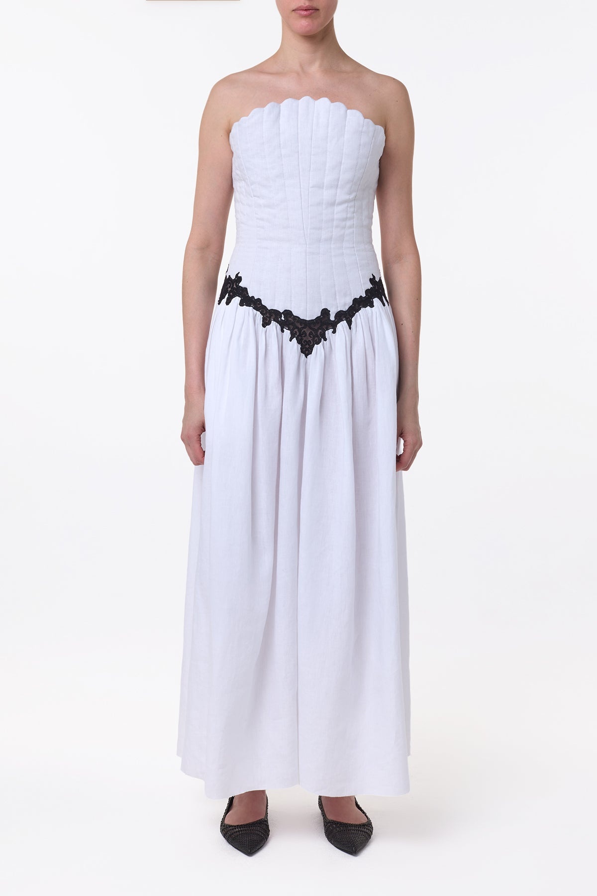 Glenn Lace Maxi Dress in White Aloe Linen - 3