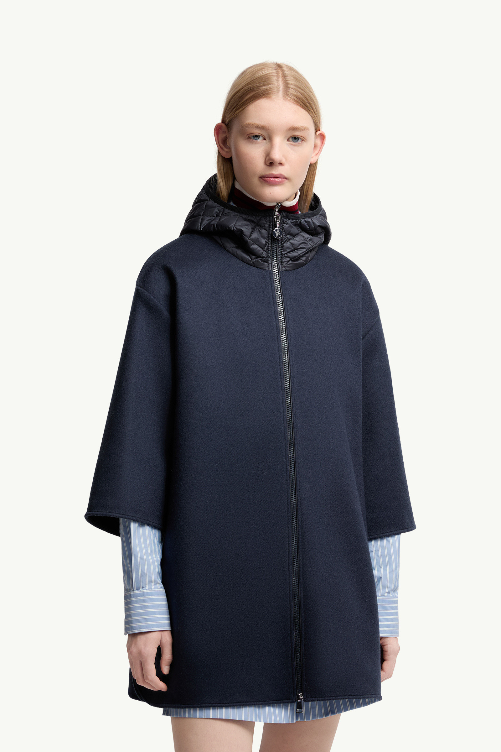 Wool Hooded Zip-Up Cape - 3