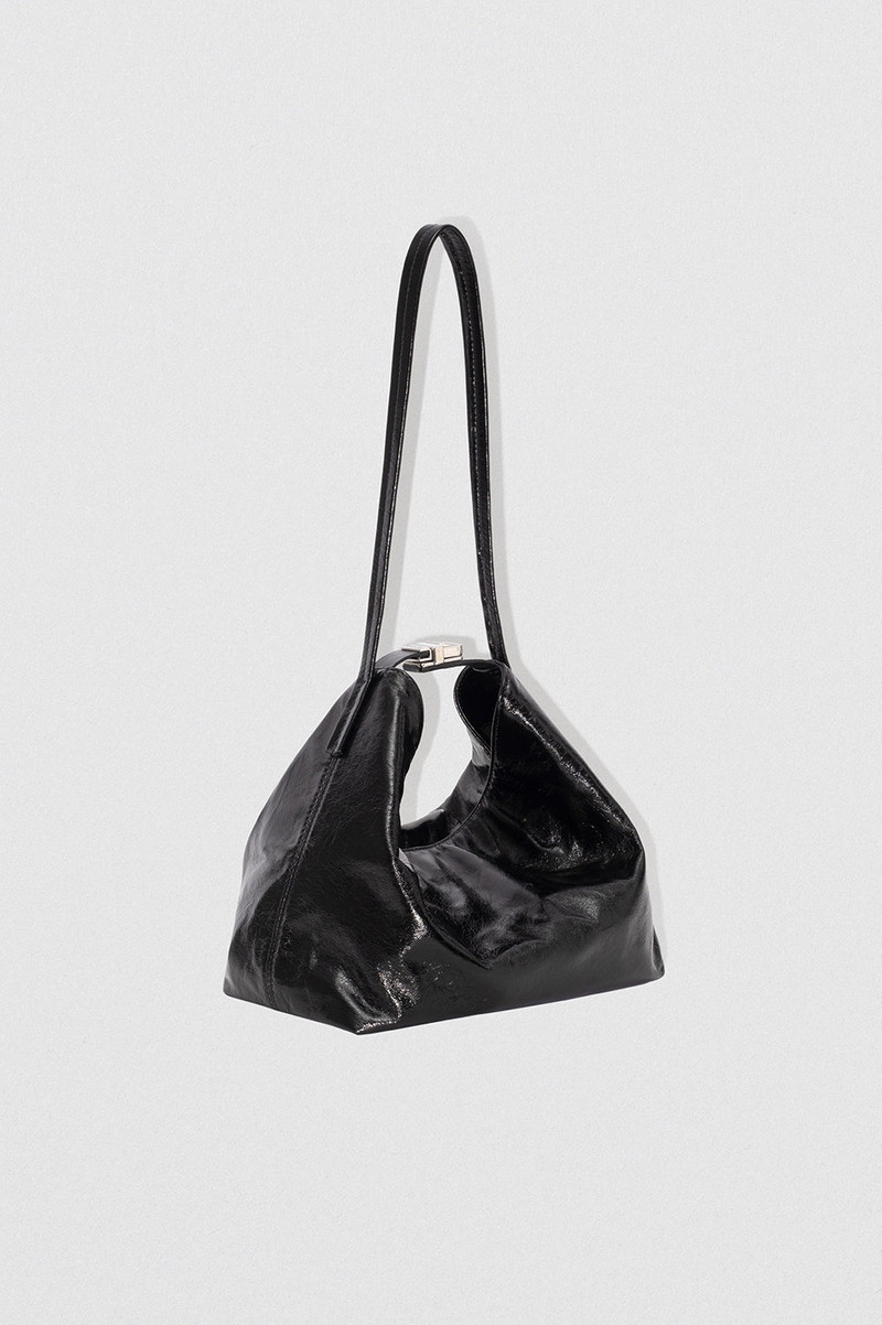 BY FAR Bea Black Creased Leather Hobo Bag outlook