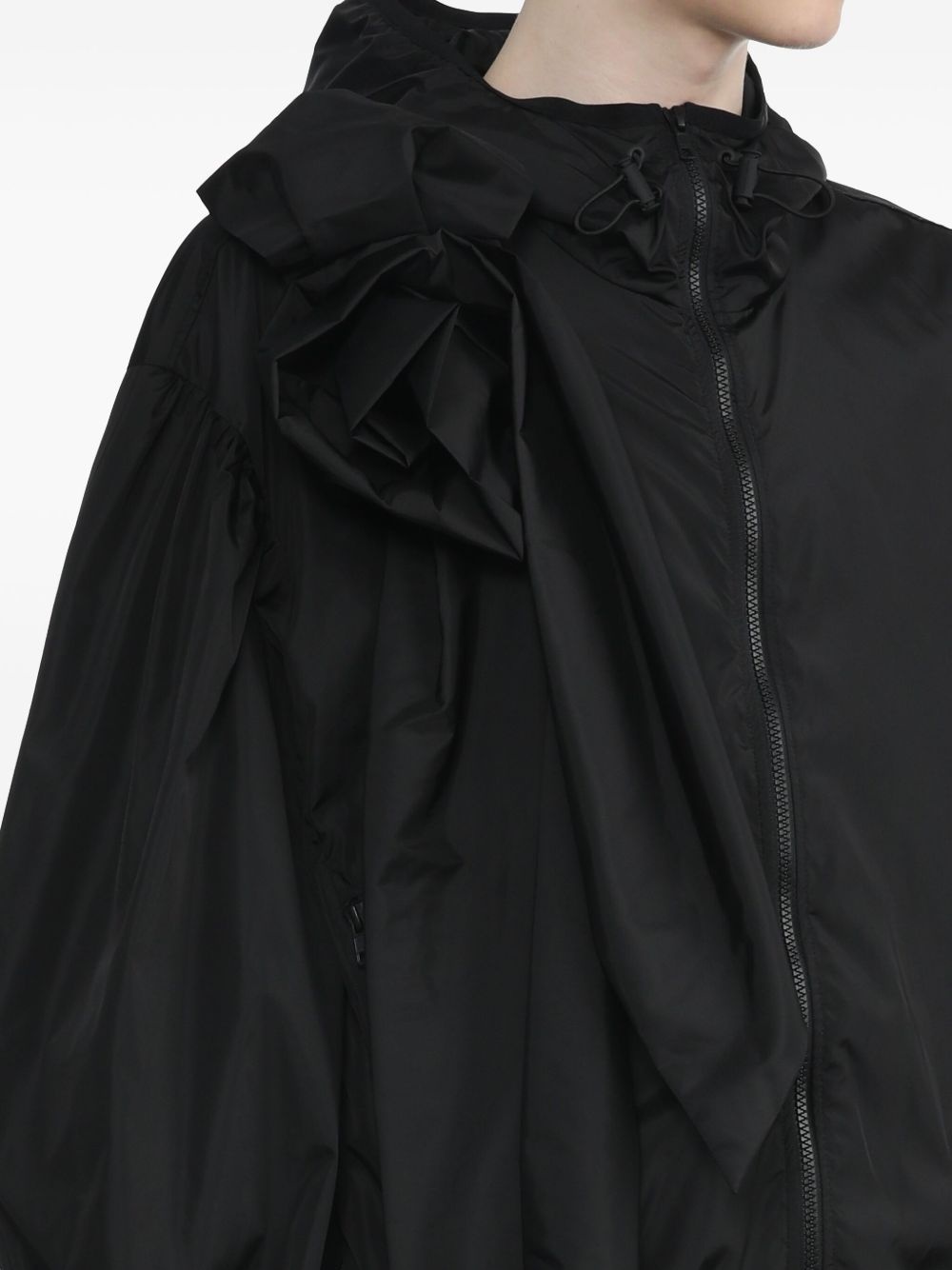 PUFF SLEEVE TECH NYLON JACKET WITH PRESSED ROSE BLACK "BLACK" - 5