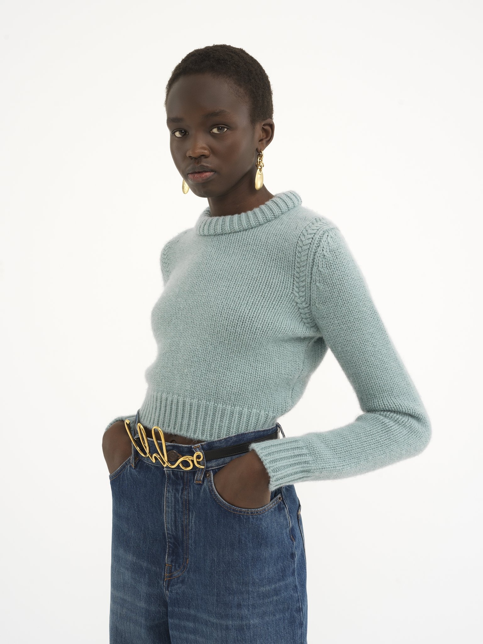 CROPPED SWEATER IN CASHMERE BLEND - 4
