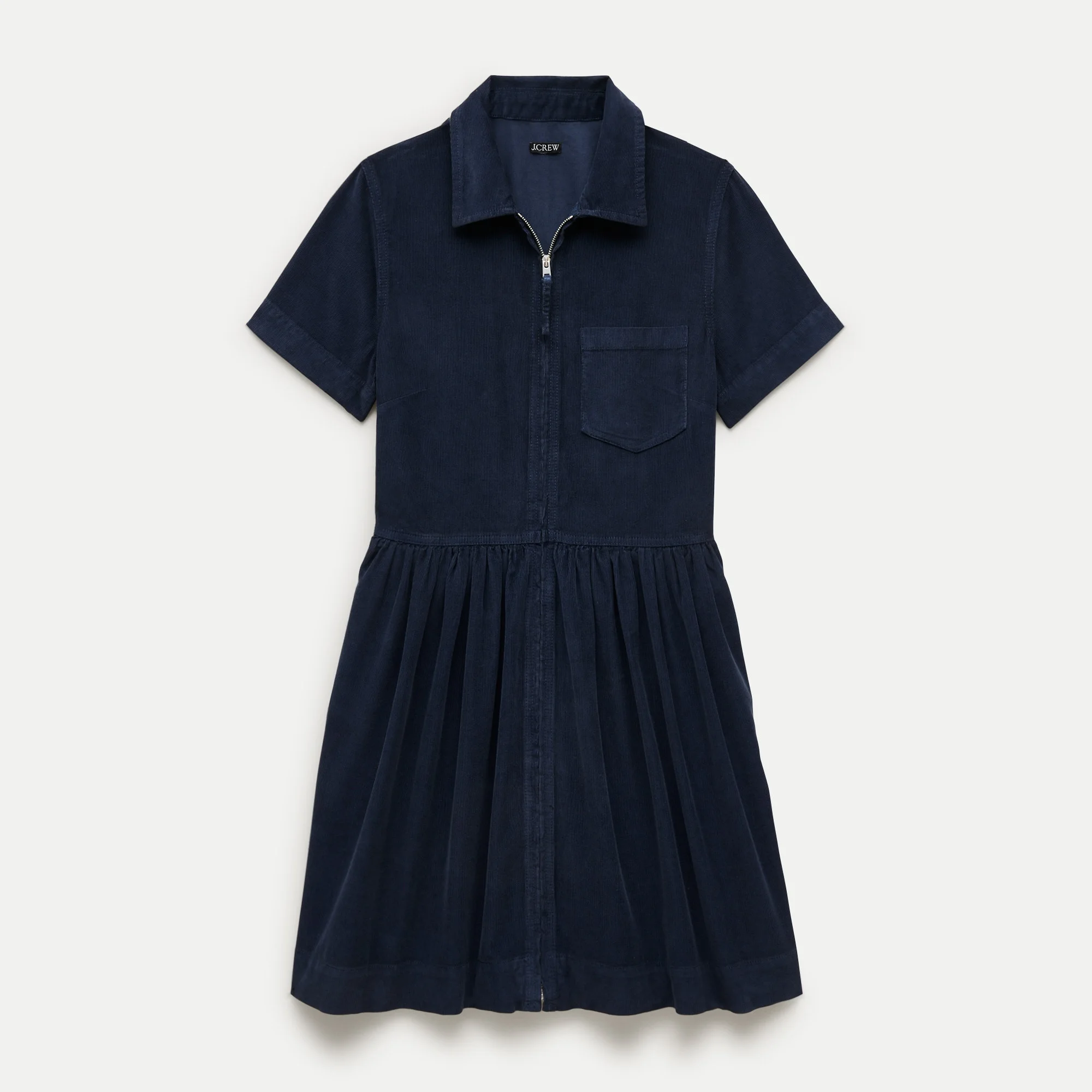 Mini zip-up shirt-dress in lightweight corduroy - 1