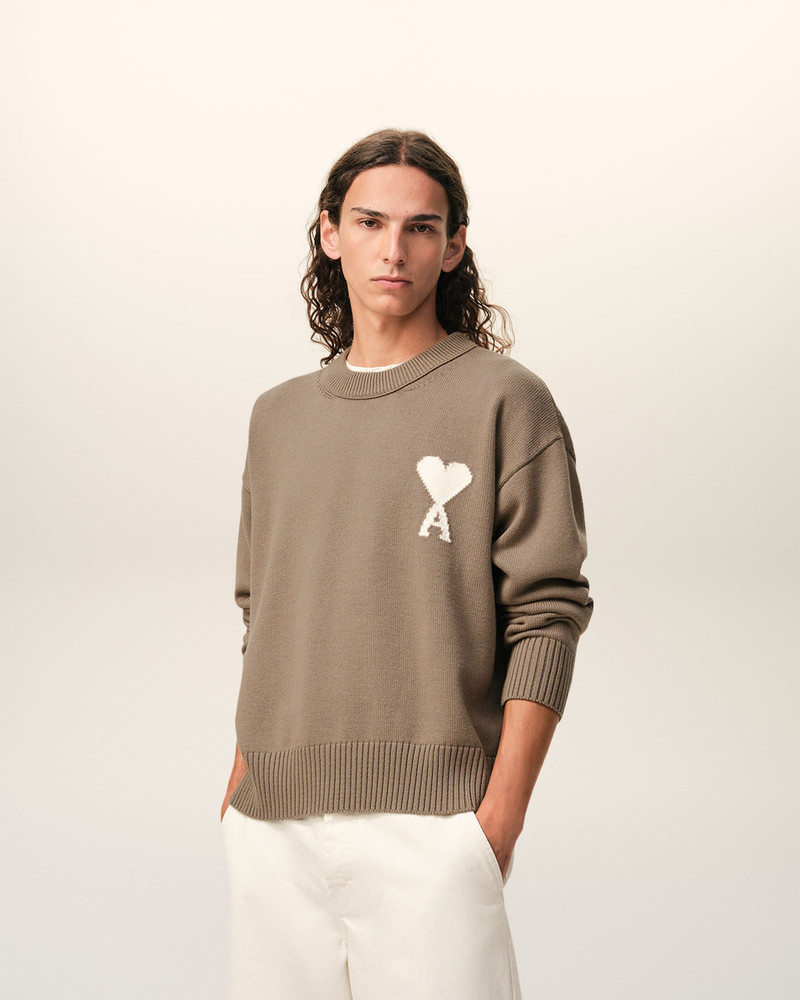 AMI Paris BEIGE WOOL AND COTTON CREWNECK AMI DE COEUR SWEATER outlook