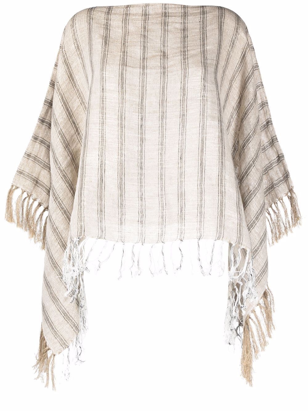 striped tassel-trim poncho - 1