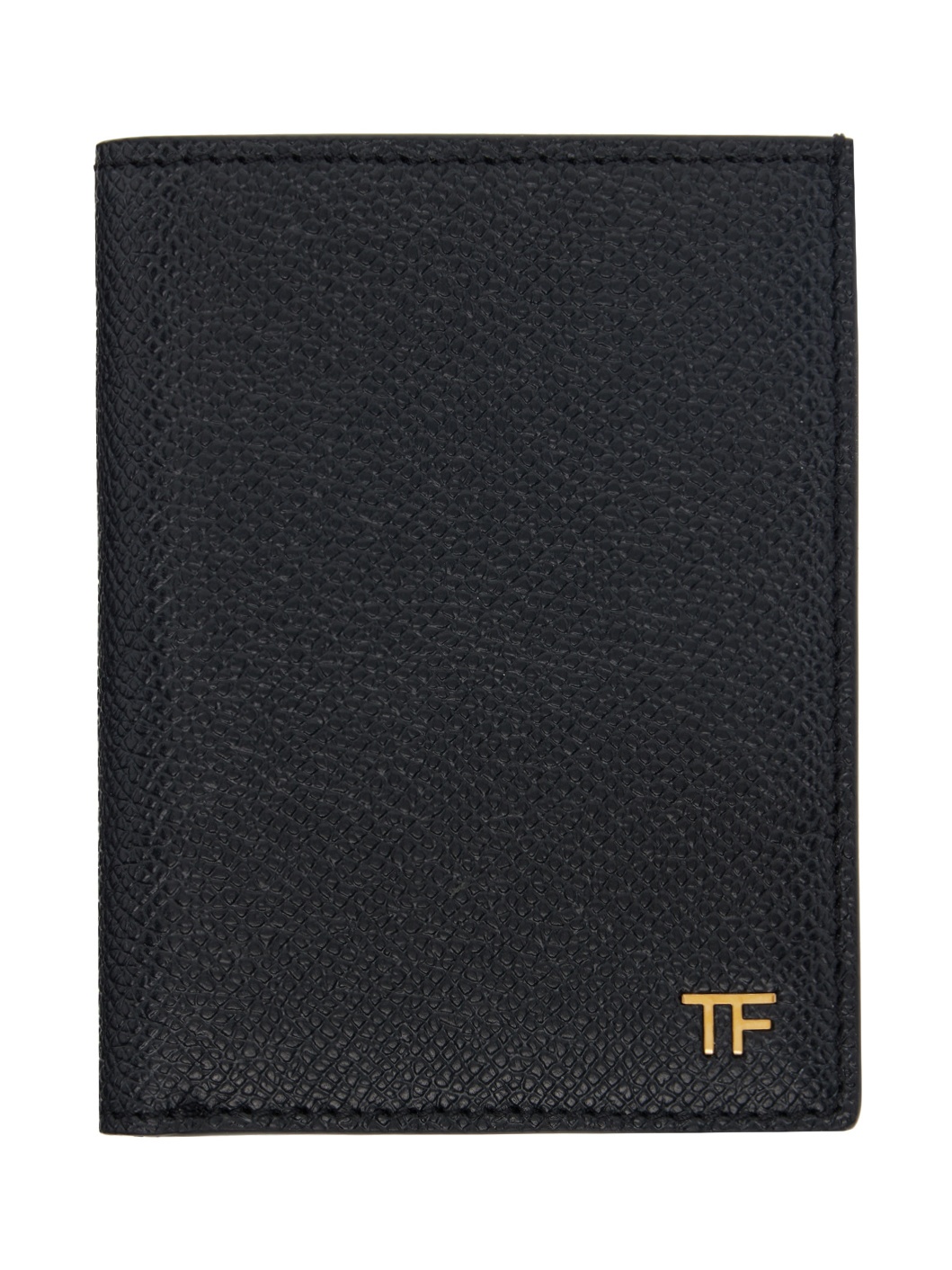 Black Small Grain Leather Folding Card Holder - 1