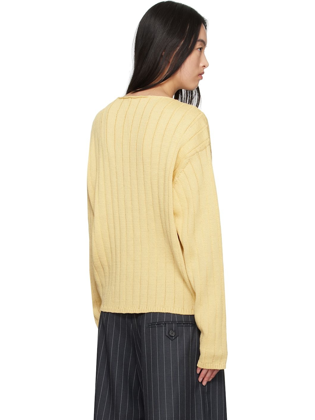 Yellow Flat Cord Yarn Boat Neck Sweater - 3