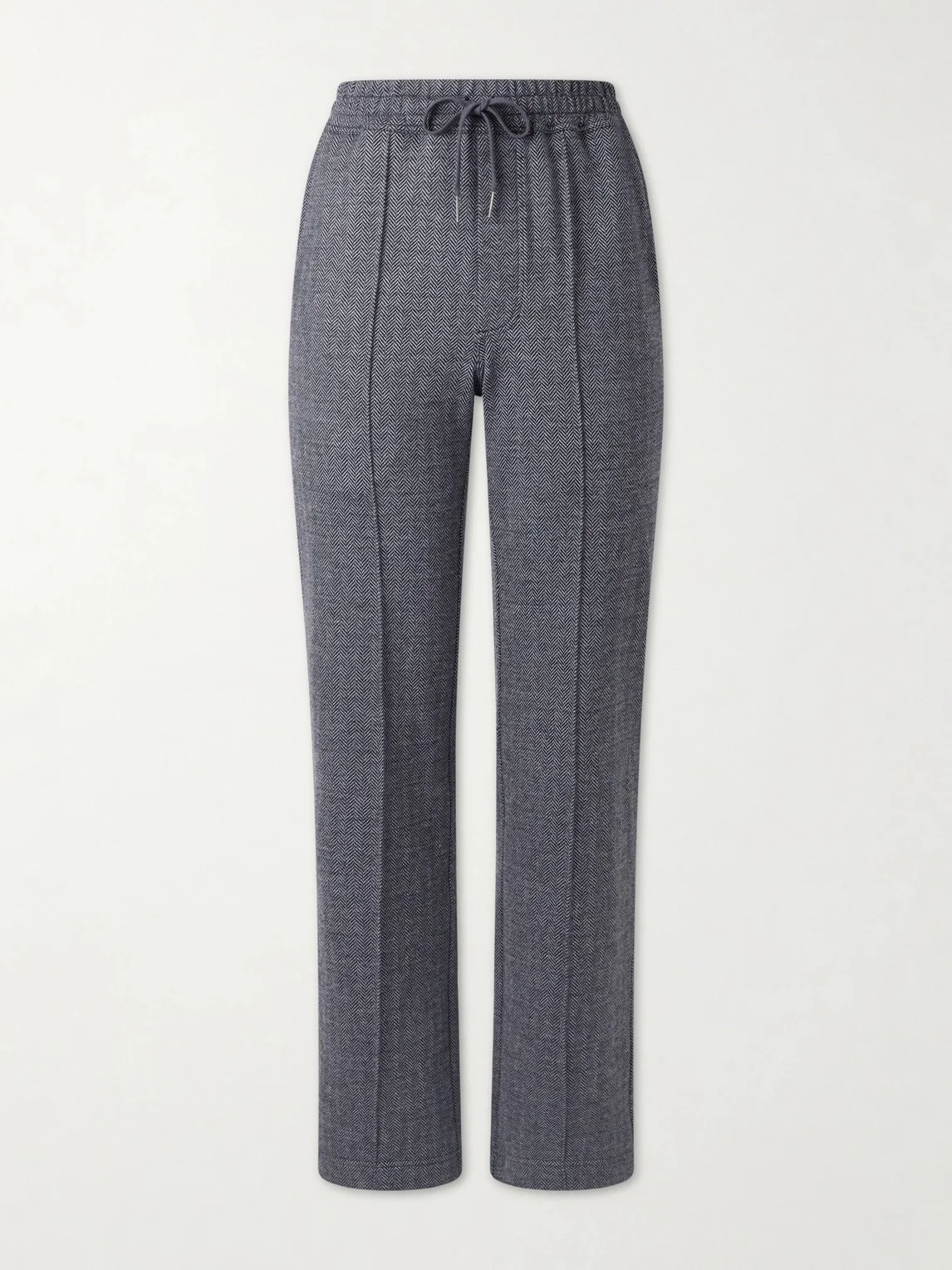 Straight-Leg Herringbone Cotton, Wool and Silk-Blend Drawstring Trousers - 1
