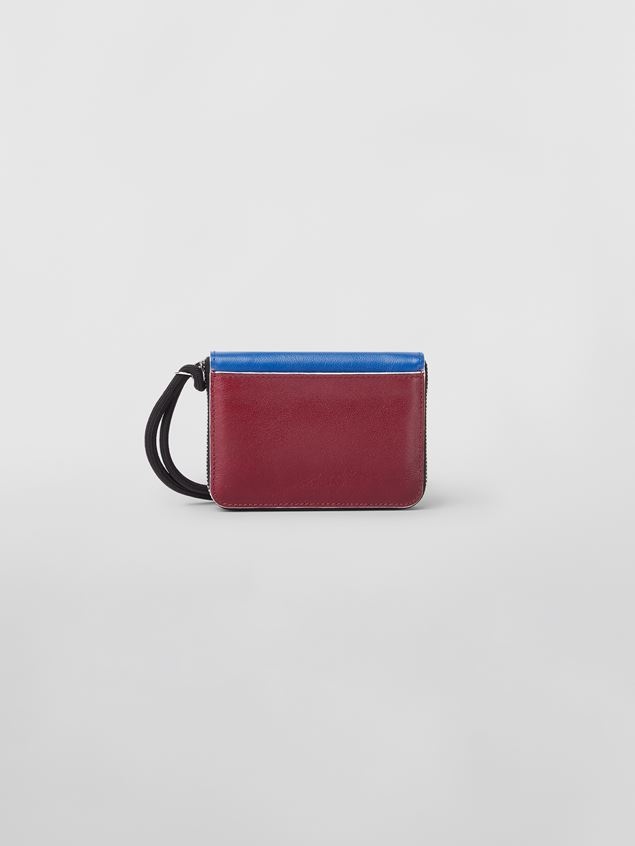 BI-COLOURED BLUE AND BORDEAUX CALFSKIN MUSEO WALLET WITH SHOULDER STRAP - 3