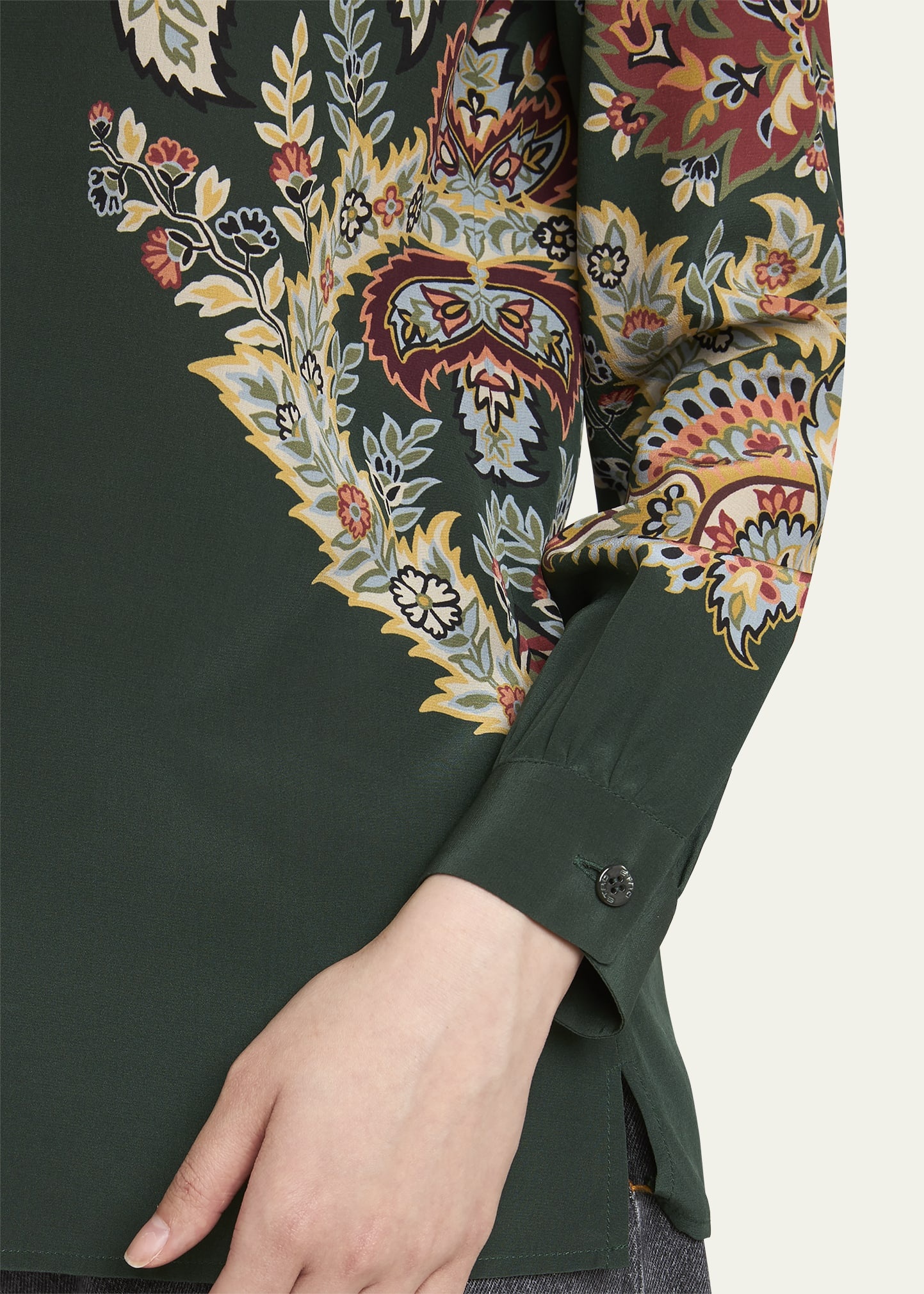 Paisley Print Button Down Silk Shirt - 5