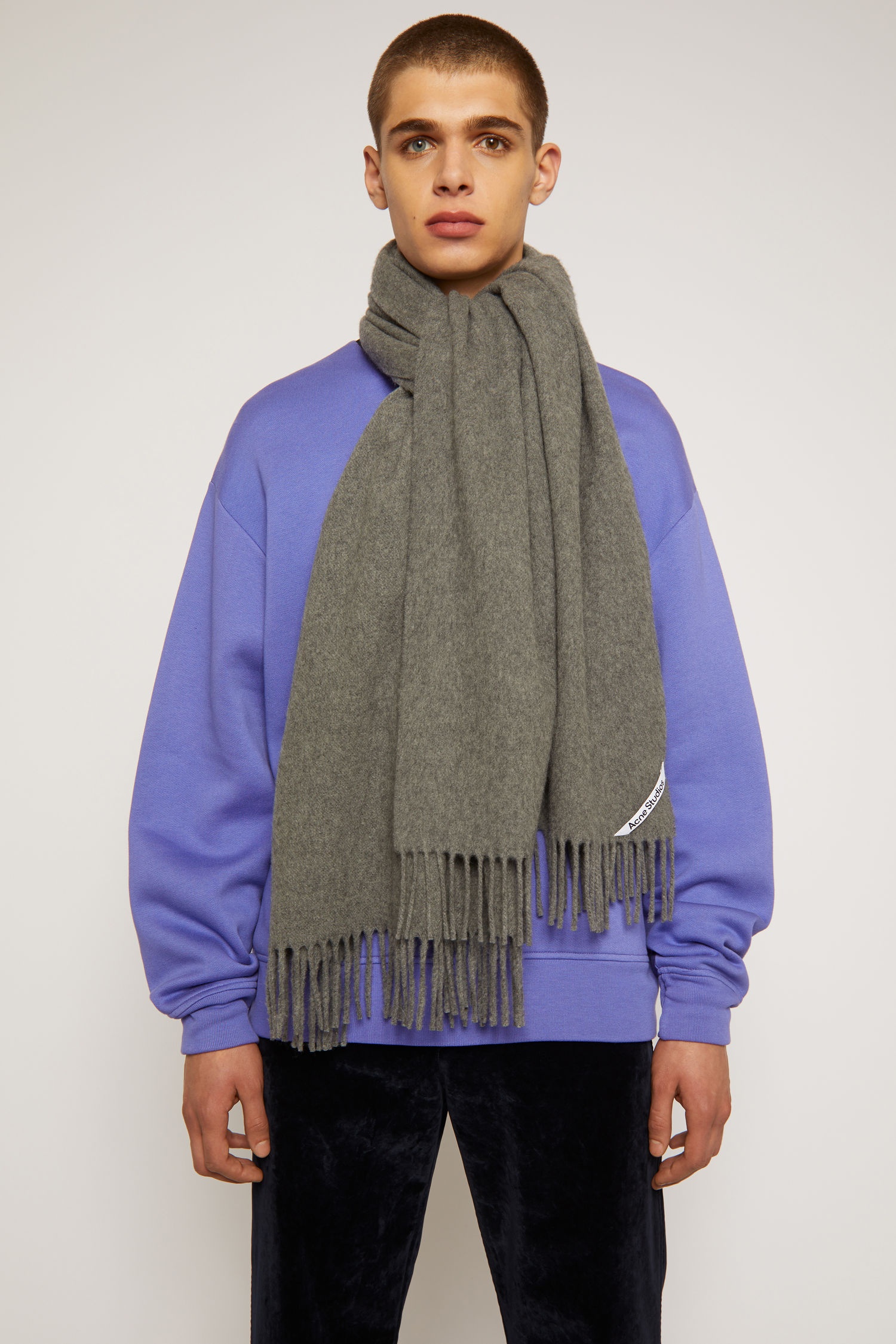 Oversized cashmere scarf grey melange - 3