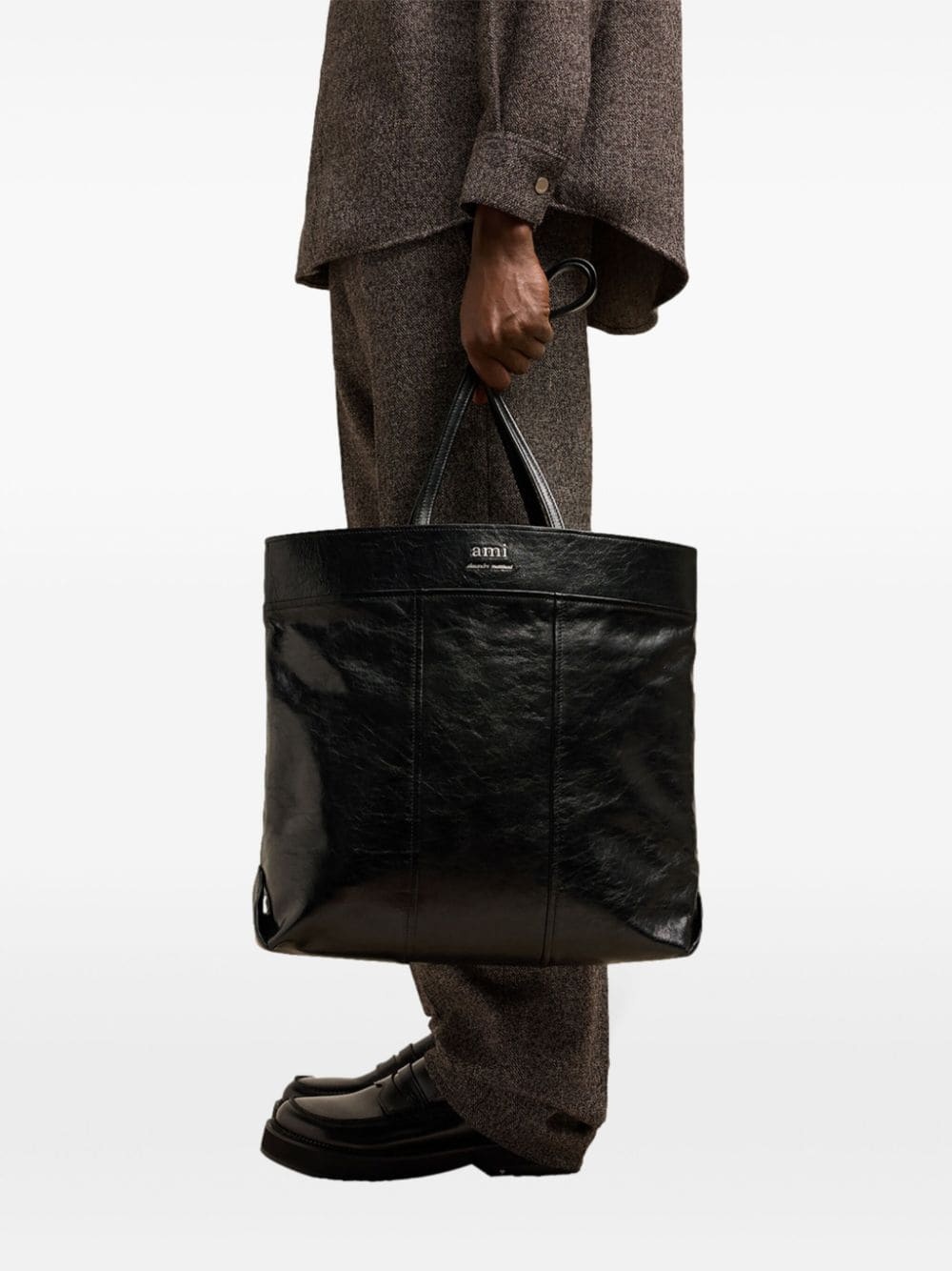 AMI Paris North South leather tote bag farfetch REVERSIBLE