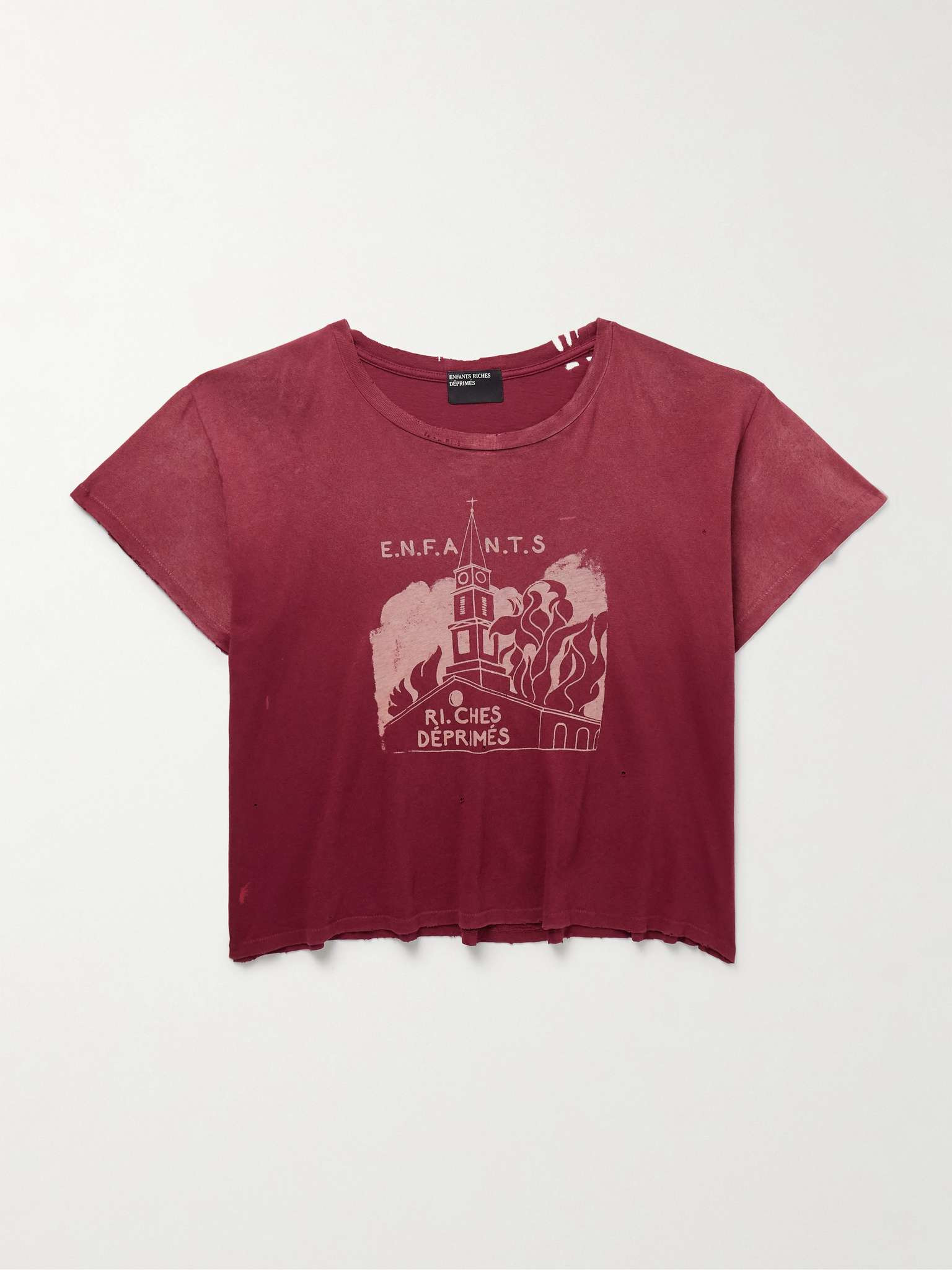 Church Cropped Distressed Printed Cotton-Jersey T-Shirt - 1