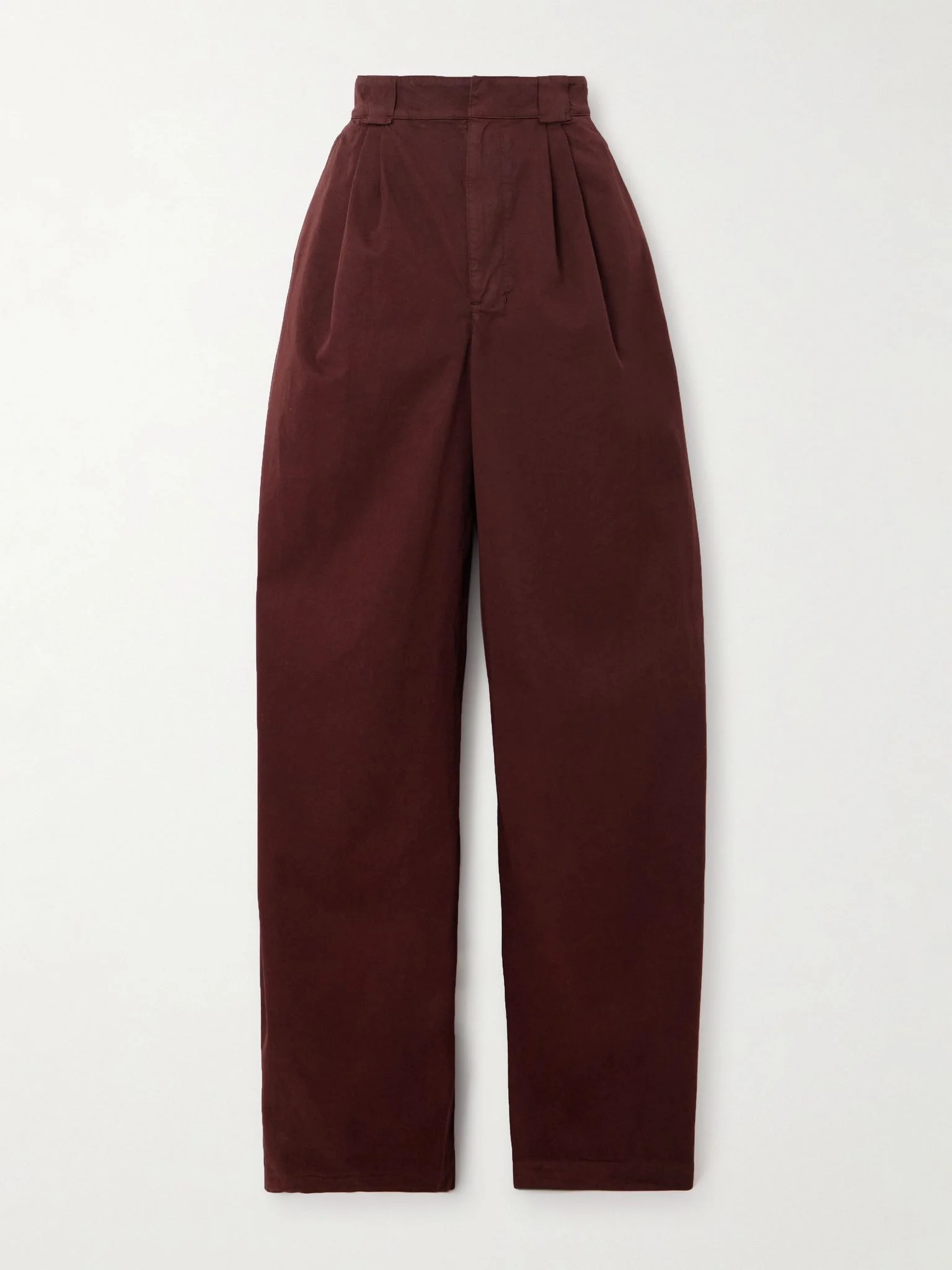 Pleated washed cotton-sateen wide-leg pants Burgundy - 1