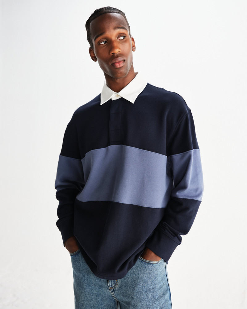 Wax London Rowhill - Navy And Blue Panelled Loopback Rugby Shirt outlook