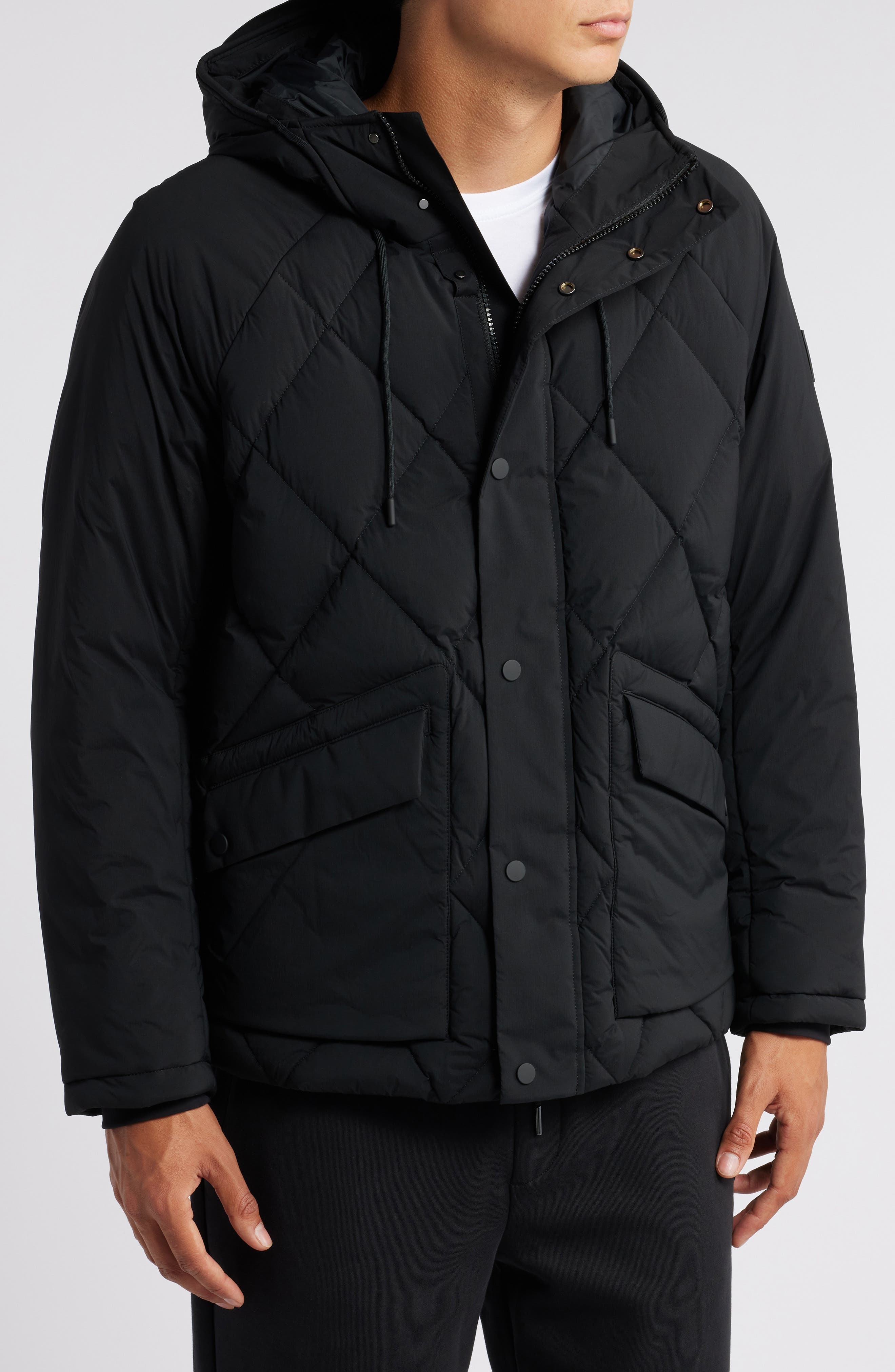BOSS Cixus Quilted Hooded Down Coat in Black at Nordstrom - 4