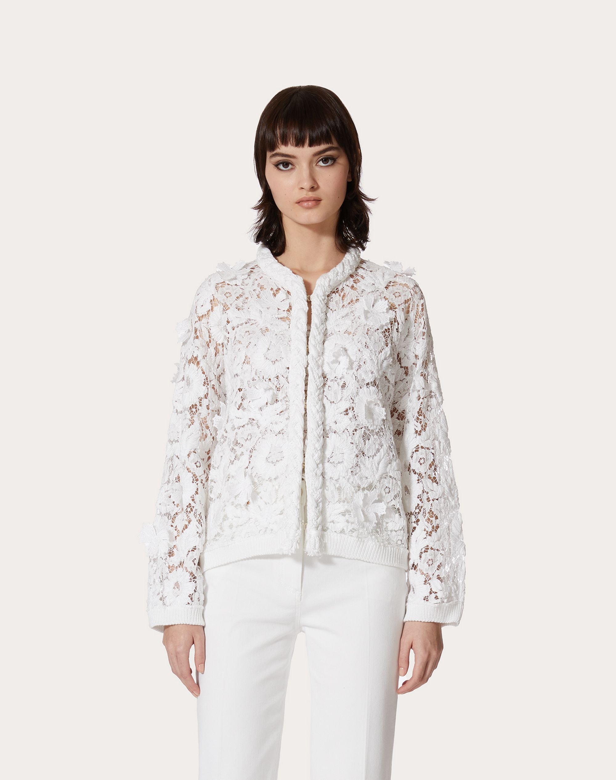 CARDIGAN IN COTTON AND EMBROIDERED LACE - 3