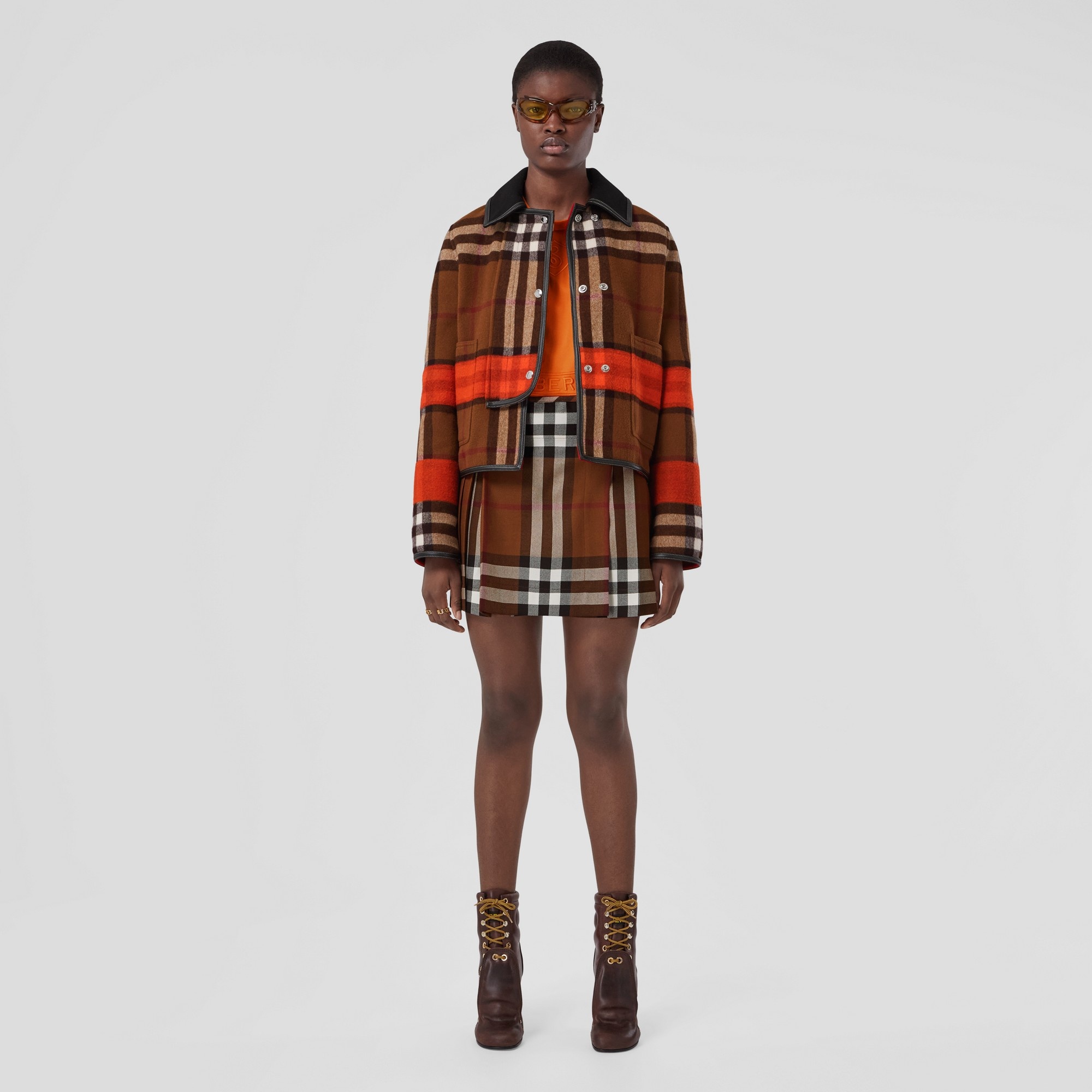 Check Wool Pleated Skirt - 4