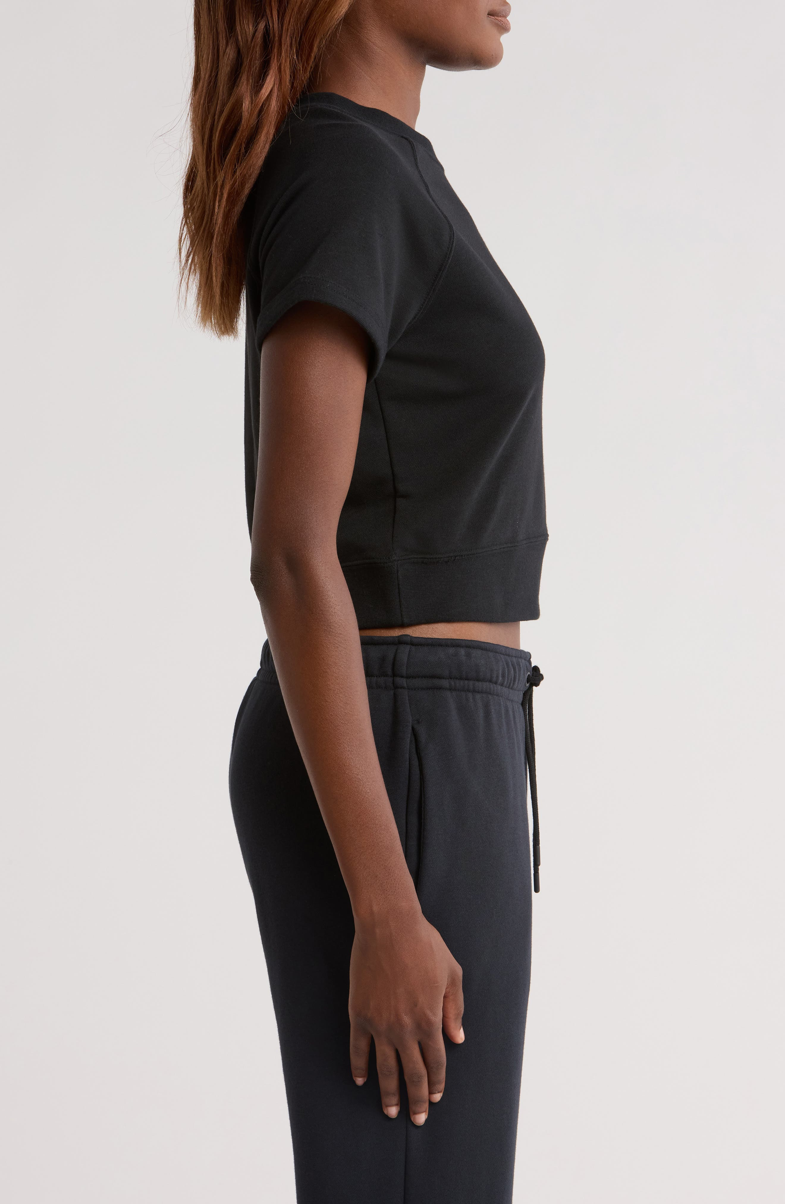 Nike Sportswear Chill Crop Cotton Blend French Terry Top in Black/Sail at Nordstrom - 3