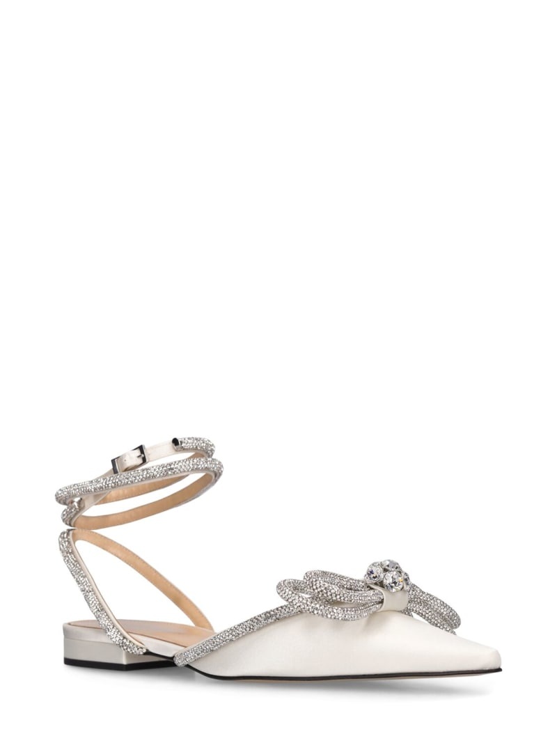 Double Bow crystal-embellished patent-leather point-toe flats - 3