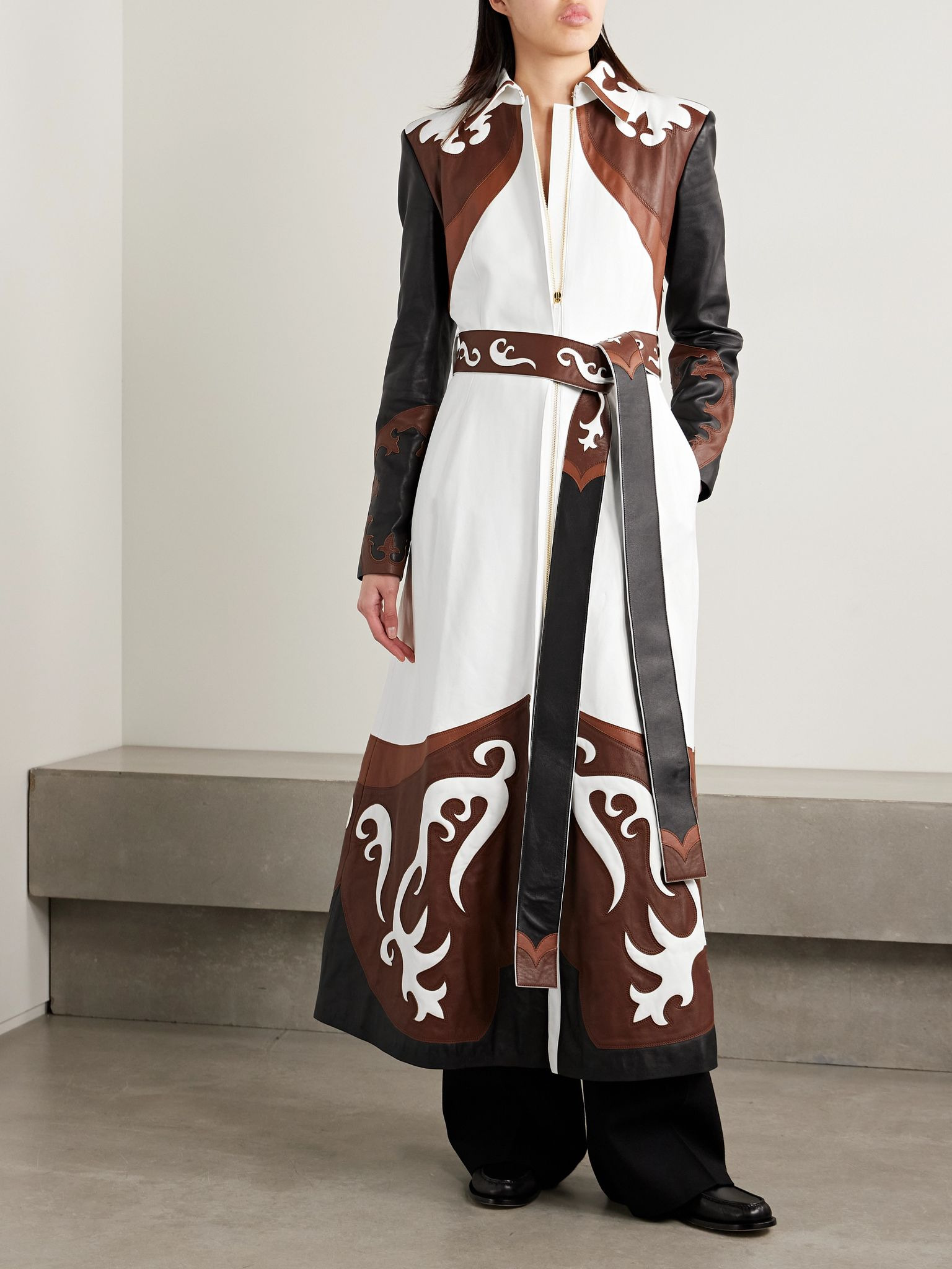 Jemme belted color-block leather coat Multi - 2
