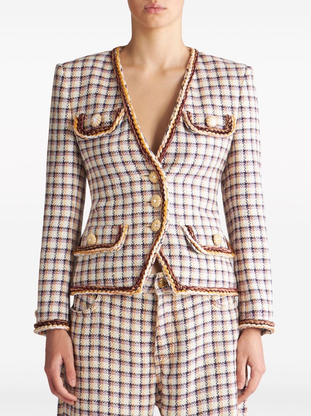 check-jacquard cotton-blend jacket - 3