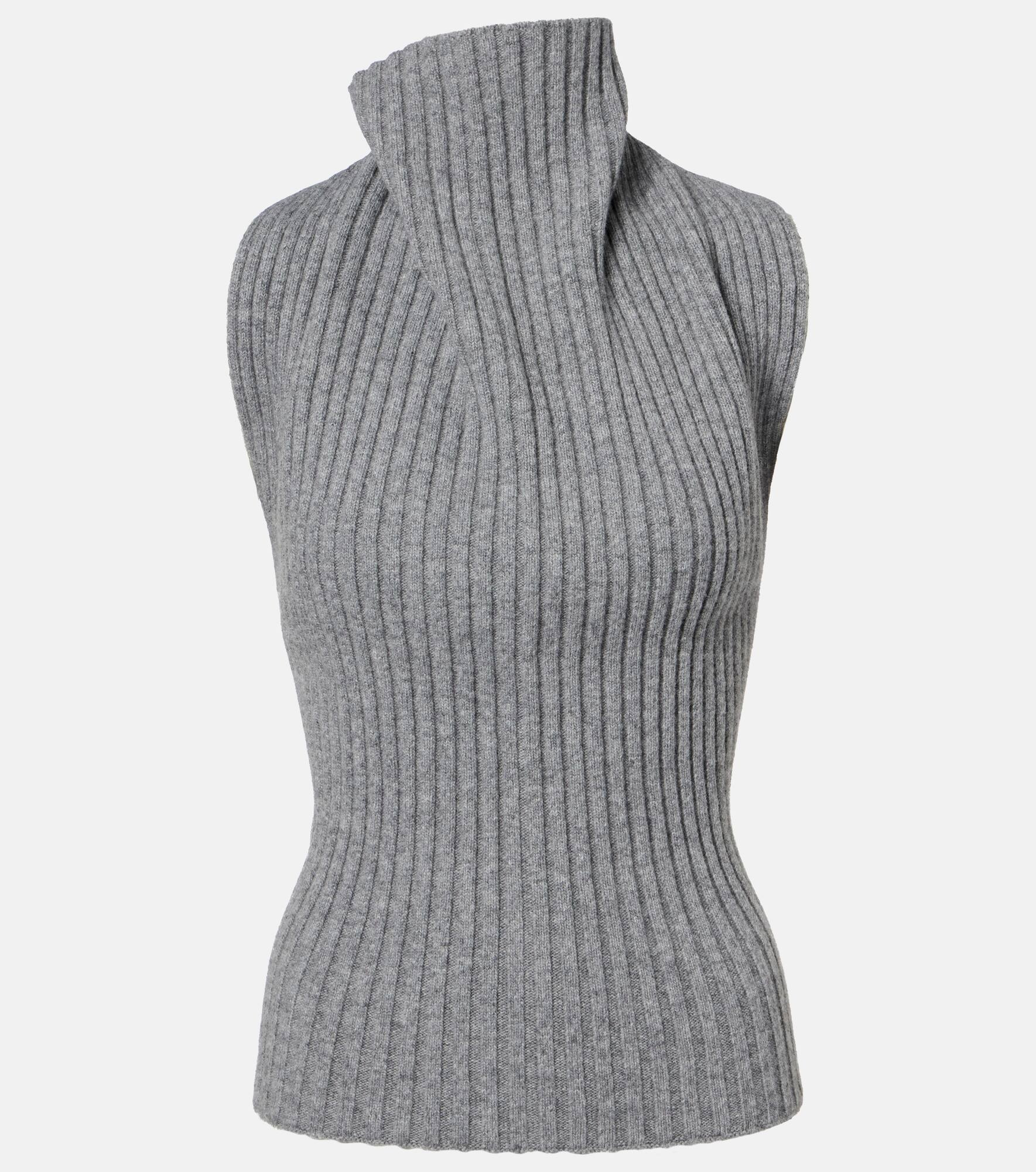 Draped ribbed-knit wool-blend top - 1