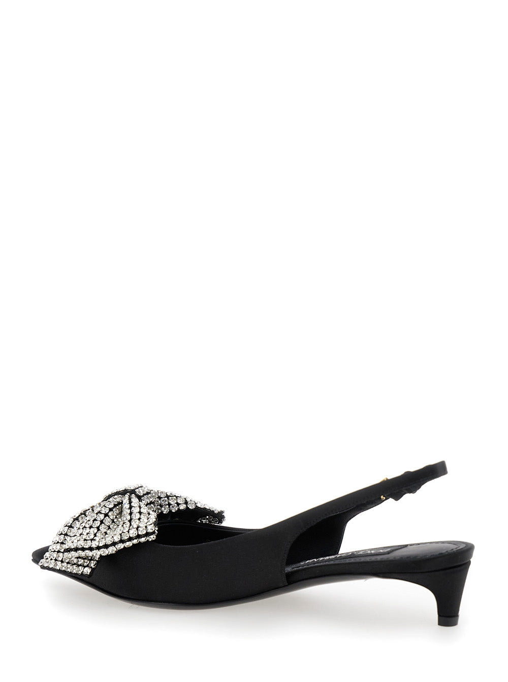 Dolce & Gabbana Women Black Slingback Pumps With Rhinestone Bow Detail In Silk Blend Woman - 3
