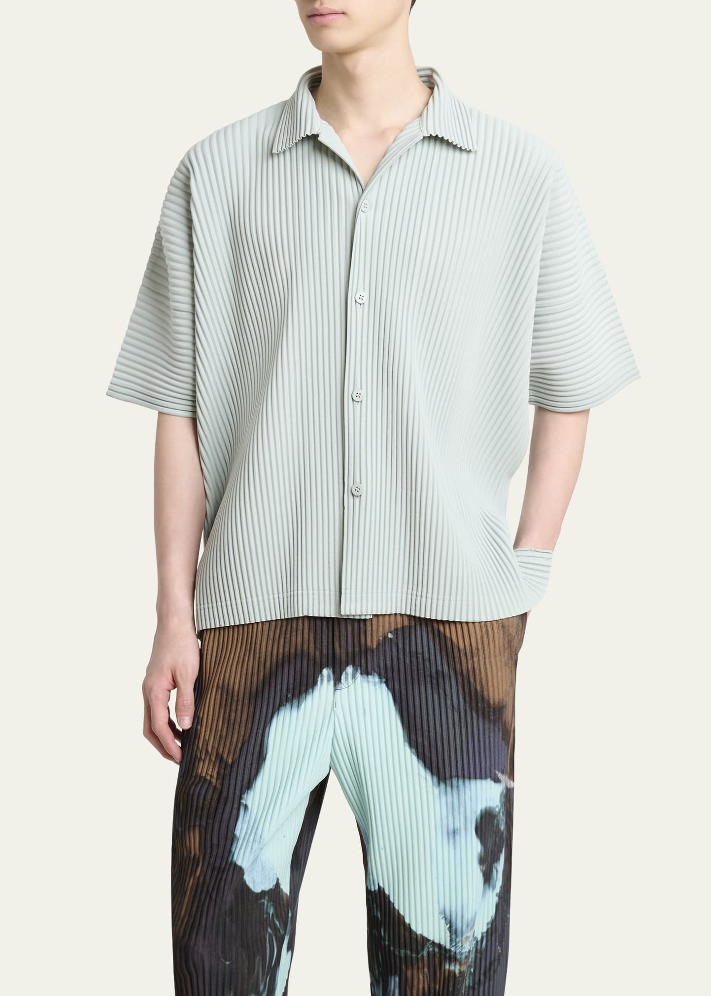 Men's Pleated Oversized Polo Shirt - 4