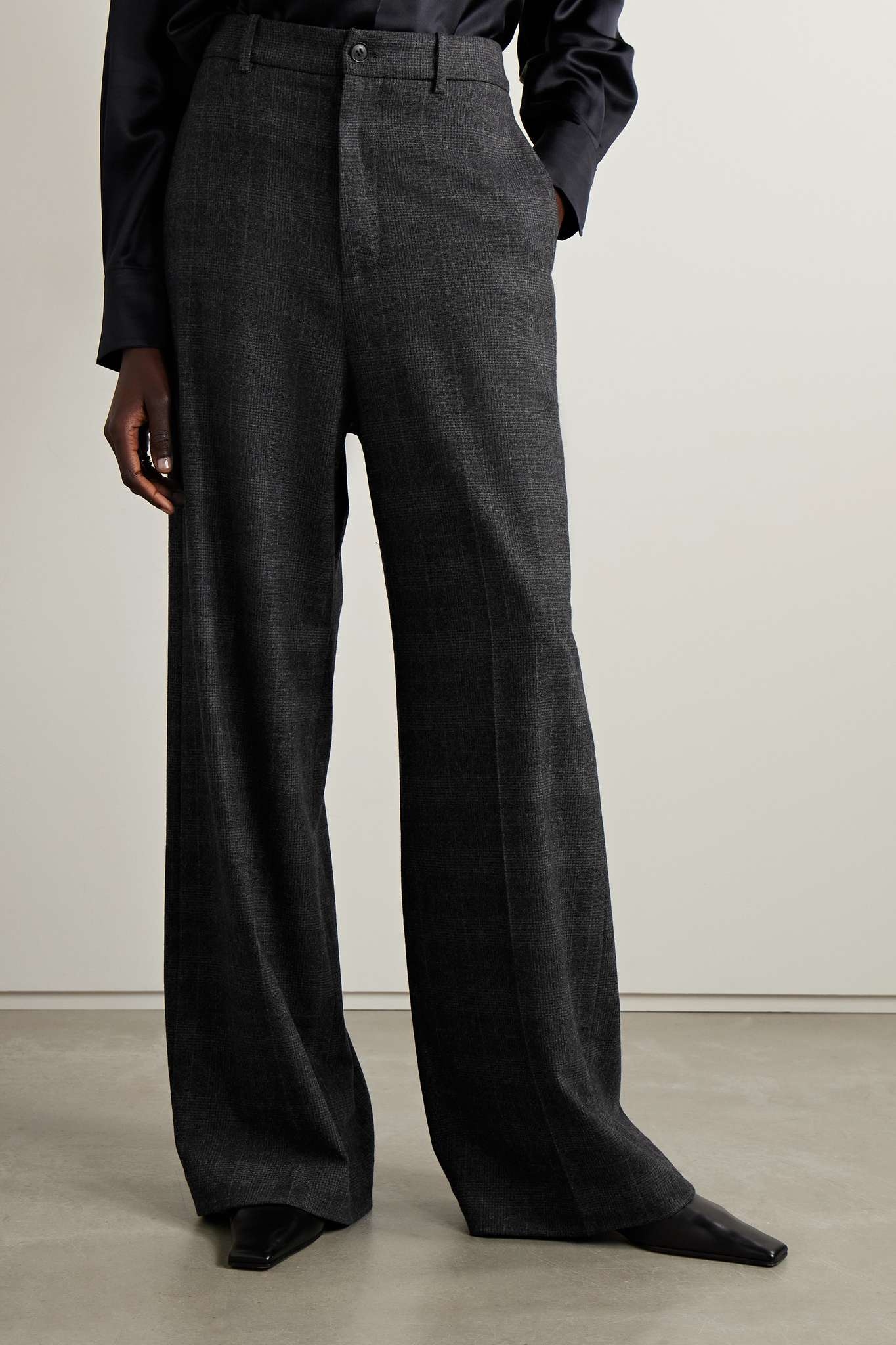Johan Prince of Wales checked wool and cashmere-blend wide-leg pants - 3