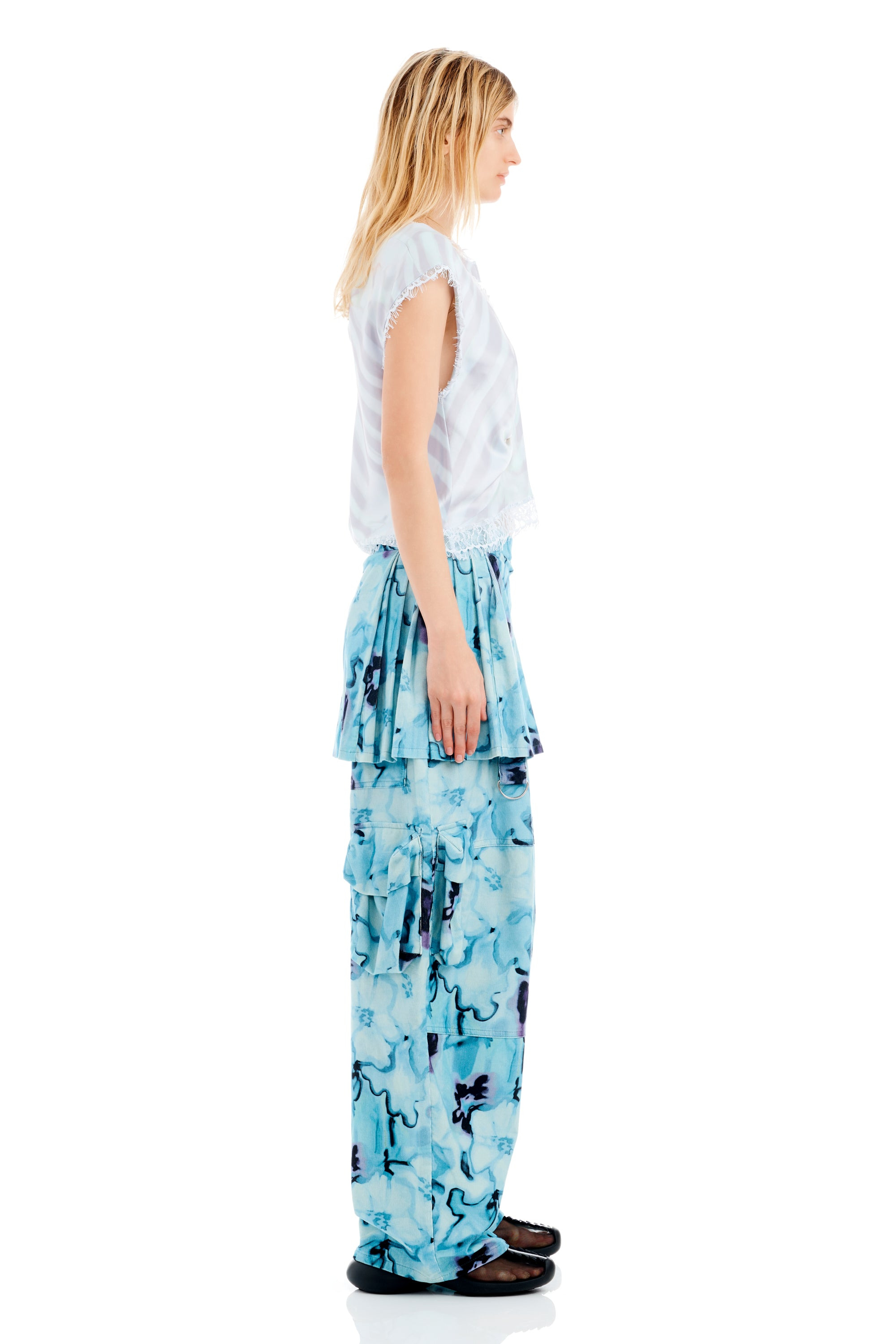 WASHED WAVY NAVY FLOWER STRIPE WATERLILY TOP - 8