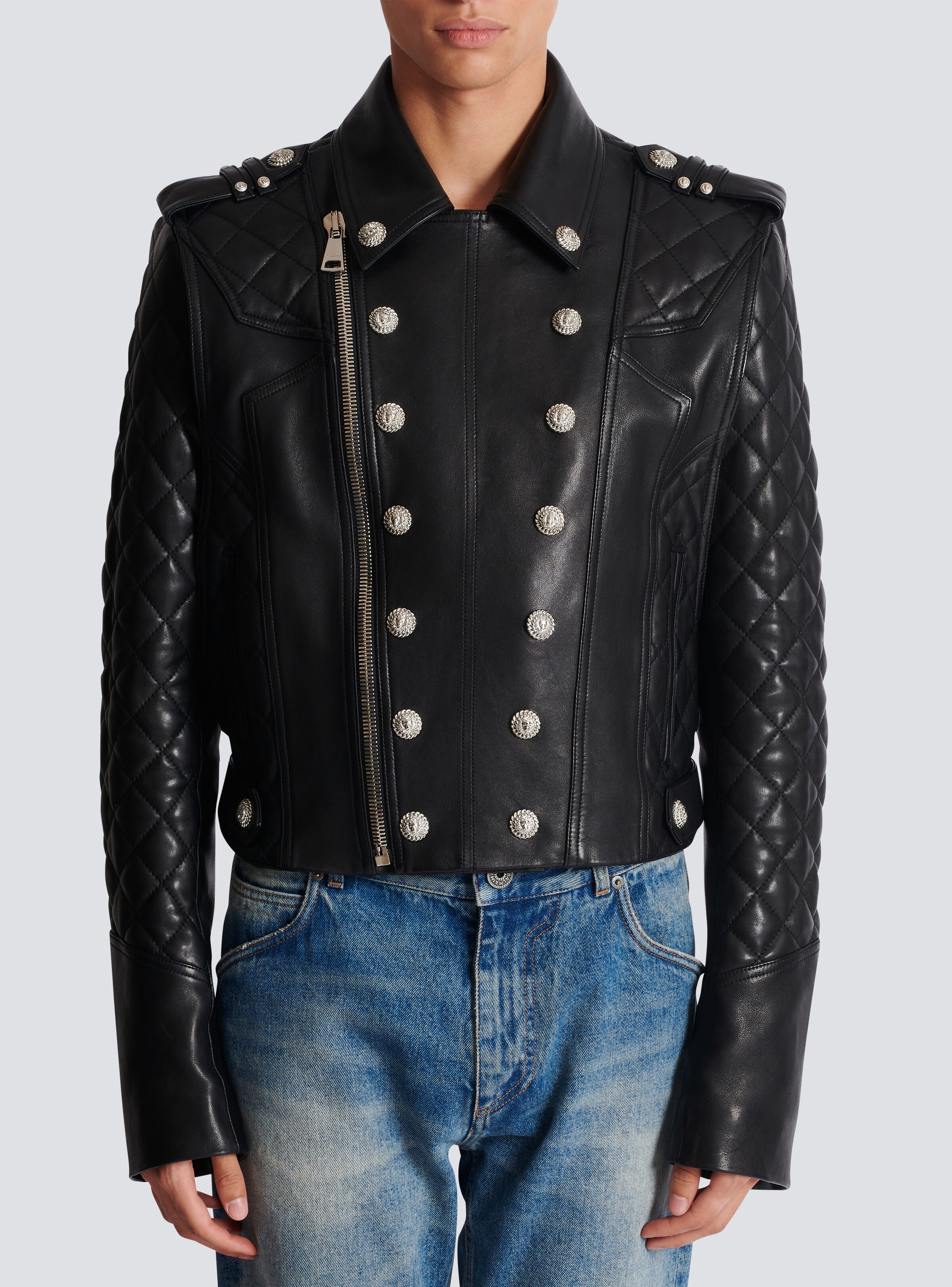 Quilted leather biker jacket - 5