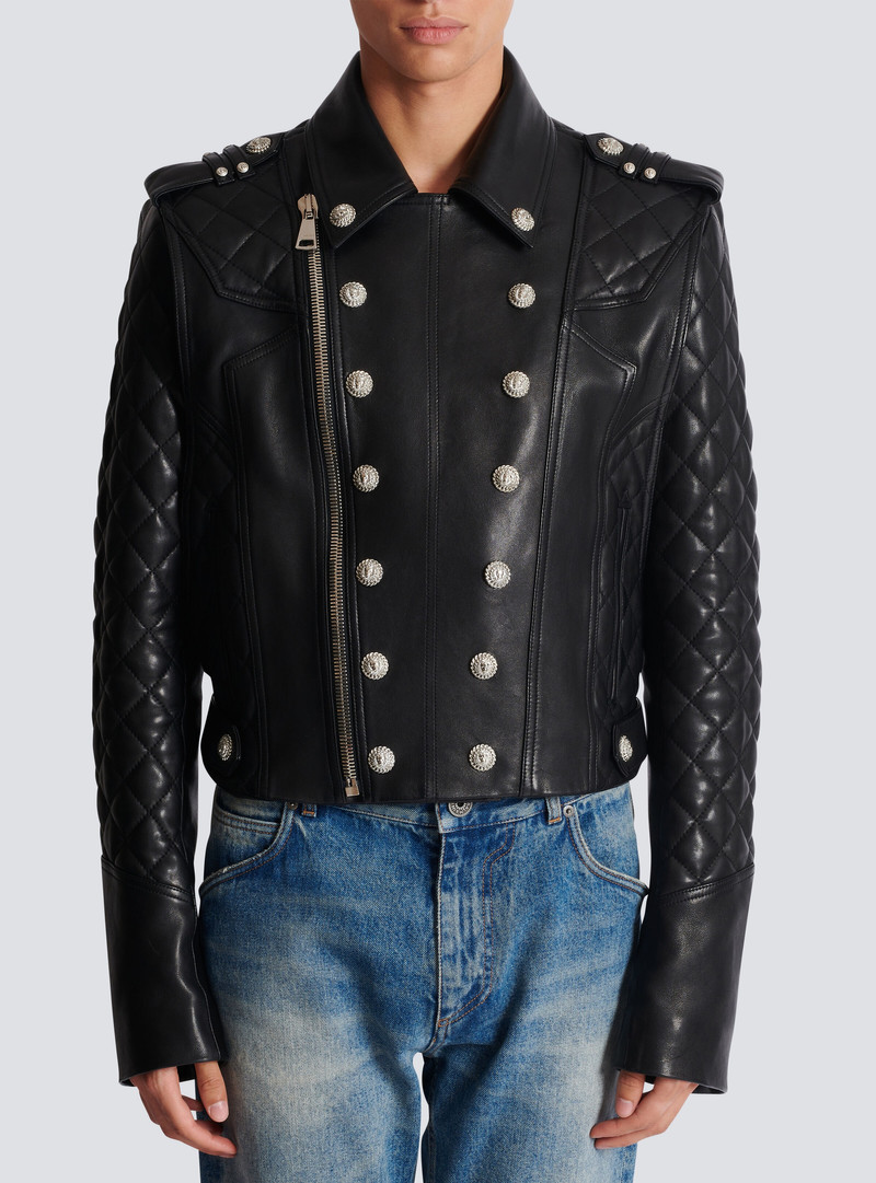 Quilted leather biker jacket 5