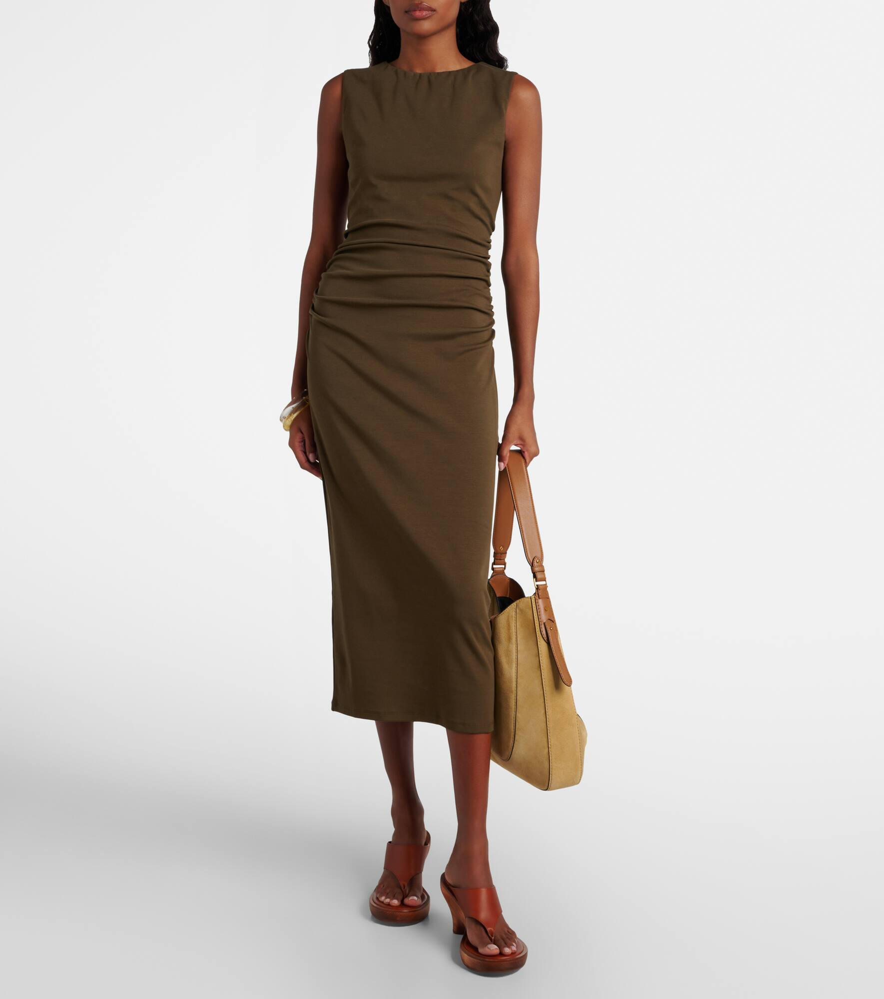 Charissa ruched cotton-blend midi dress - 2